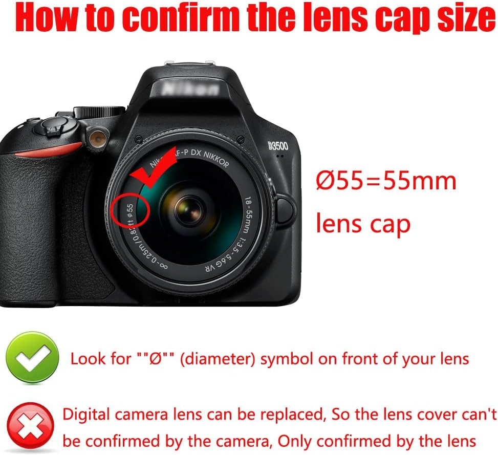 55Mm Lens Cover Cap Compatible for Nikon D3500 D5600 Kit AF-P 18-55Mm Lens (2 Pack) image number 6