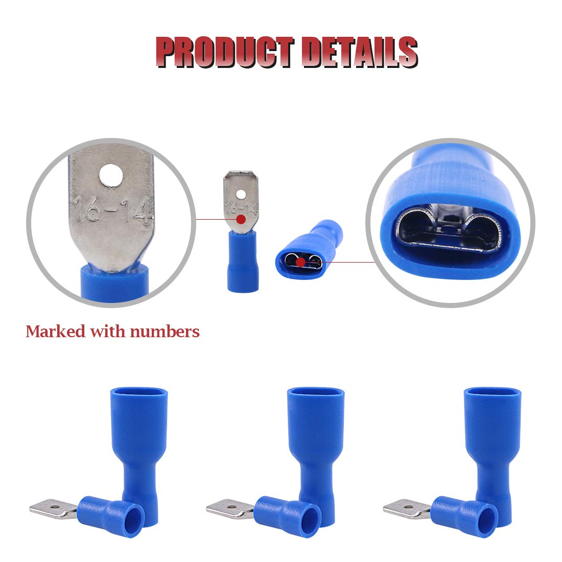 Hilitchi 100Pcs 16-14 Gauge Fully Insulated Male Female Spade Quick Splice Wire Terminals Wire Crimp Connectors Set image number 4