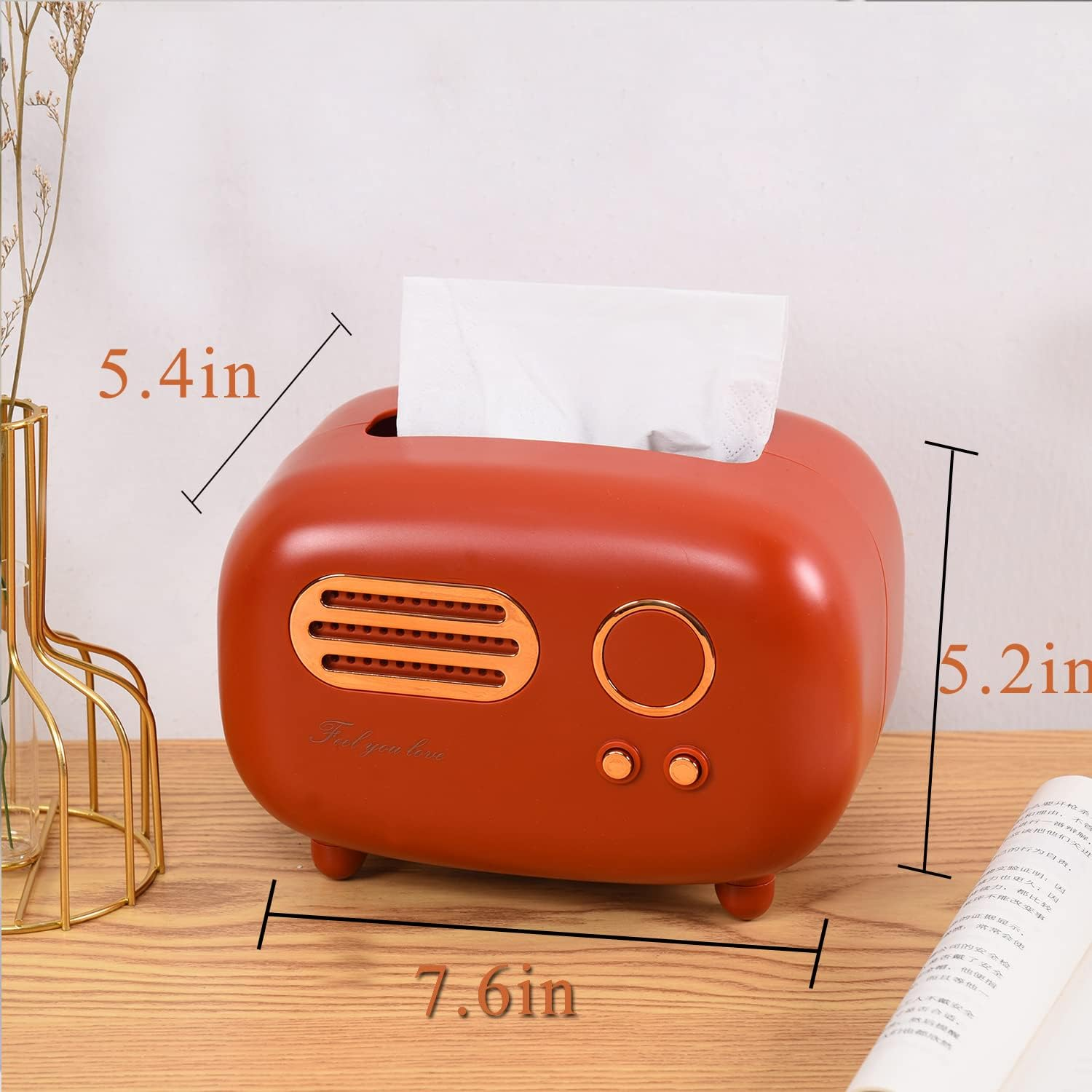 Retro Radio Shape Tissue Cover Box, Practical and Cute for Kitchen,Bathroom Vanity Countertops, Bedroom Dressers,Night Stands, Desks and Tables, Creative Gift (Retro Radio Red) - Acrylic image number 7