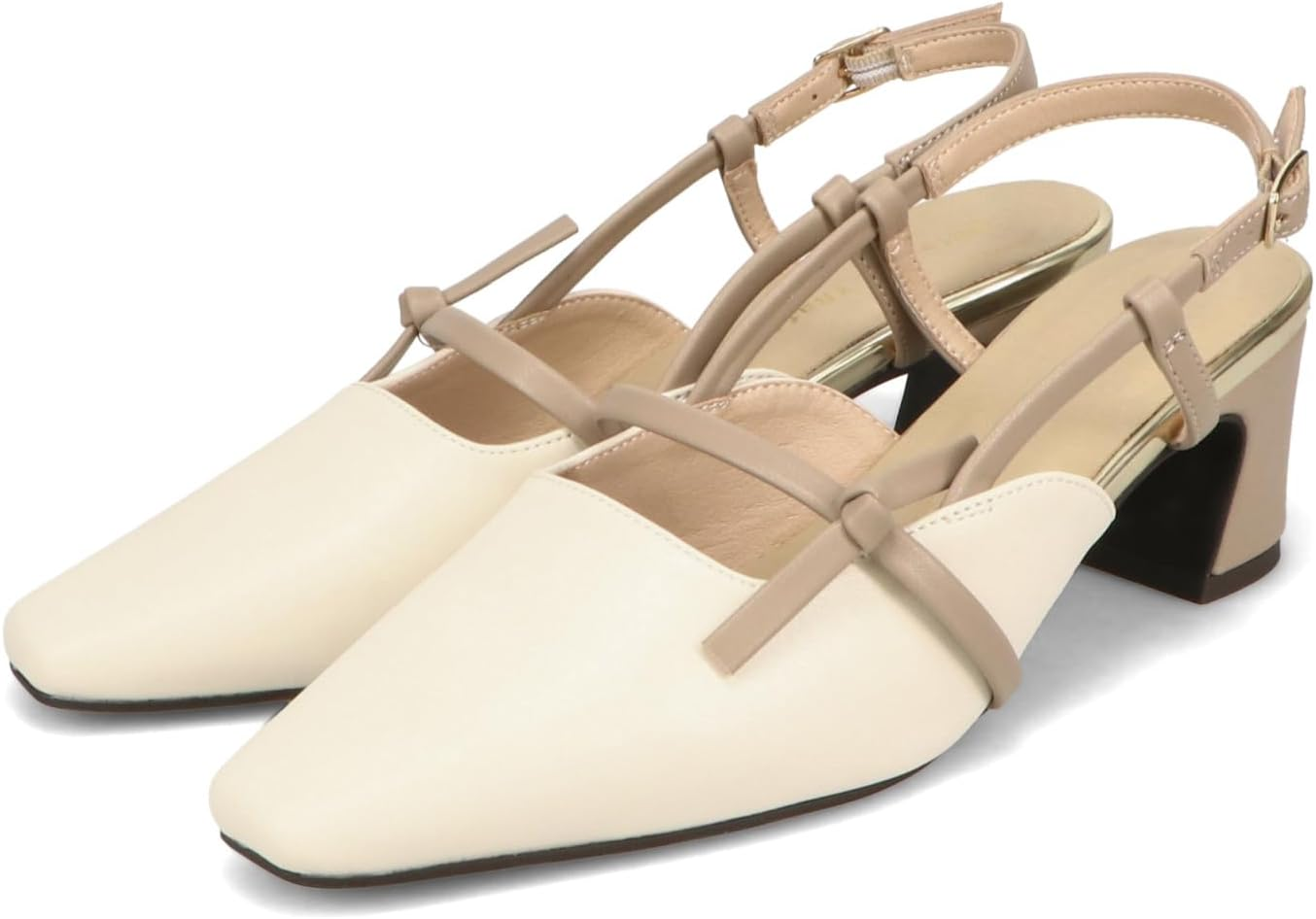 Oriental Traffic 51314 Women'S Pumps, Office Casual, Commuting, Square Toe, Heel Strap, Side Ribbon