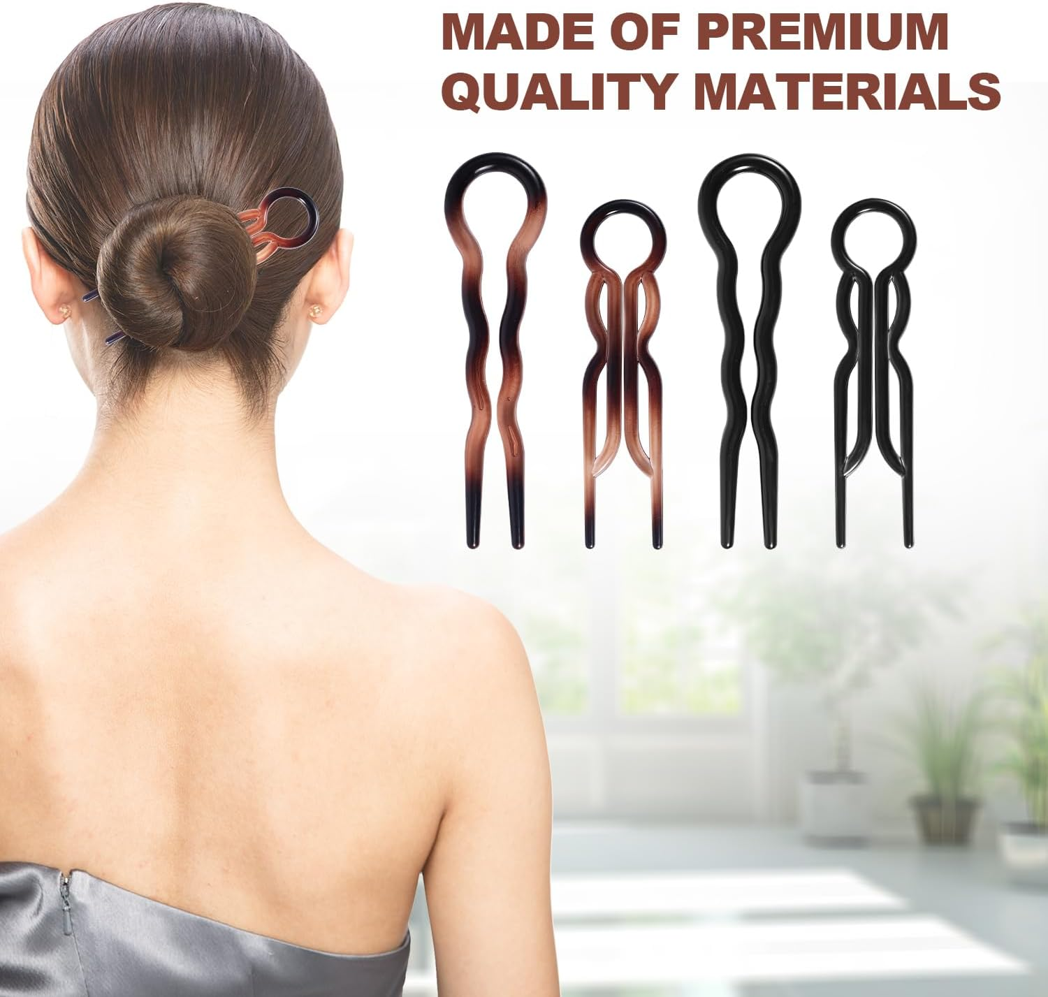 BOXOB Pack of 4 French Hair Pins, 2 Styles, Elegant U-Shaped Magic Grip Hairpin Clips, Accessories for Women, All Hair Types and Any Occasion image number 1