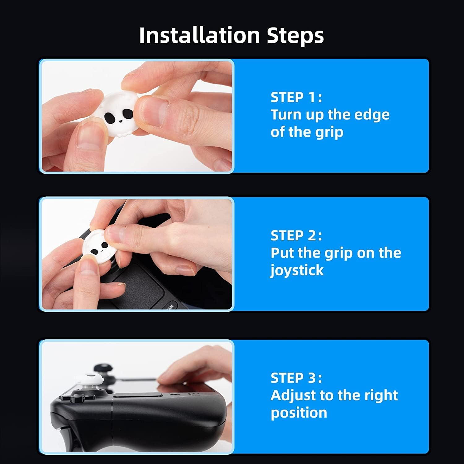 Geekshare Silicone Skull Steam Deck Thumb Grip Caps, Joystick Cover Compatible with Steam Deck Only,4Pcs (White & Black)
