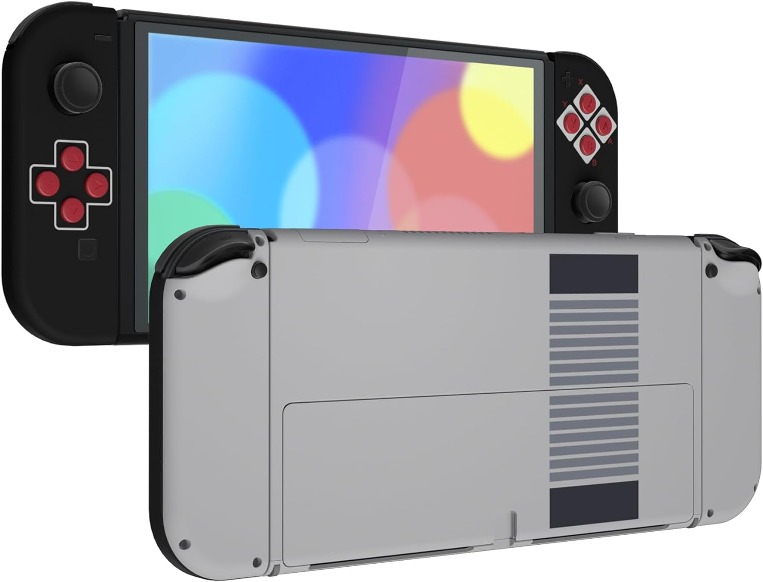 Extremerate Wood Grain Soft Touch Full Set Shell for Nintendo Switch OLED, Replacement Console Back Plate & Metal Kickstand, NS Joycon Handheld Controller Housing & Buttons for Nintendo Switch OLED