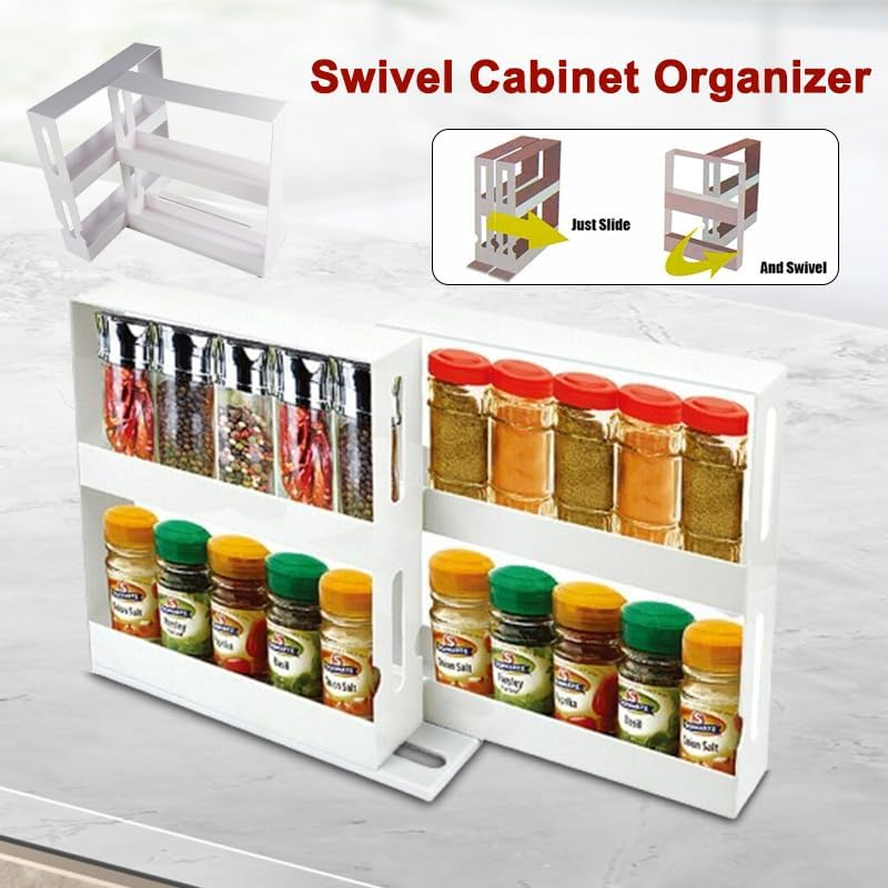 Leona Co Cabinet Caddy, Sliding Spice Rack Organizer for Cabinet, Just Pull & Rotate, Storage 20 Bottles Each, Cupboard Swivel Organizer, Non-Skid Base, 28Cm X 27Cm X 10Cm image number 5