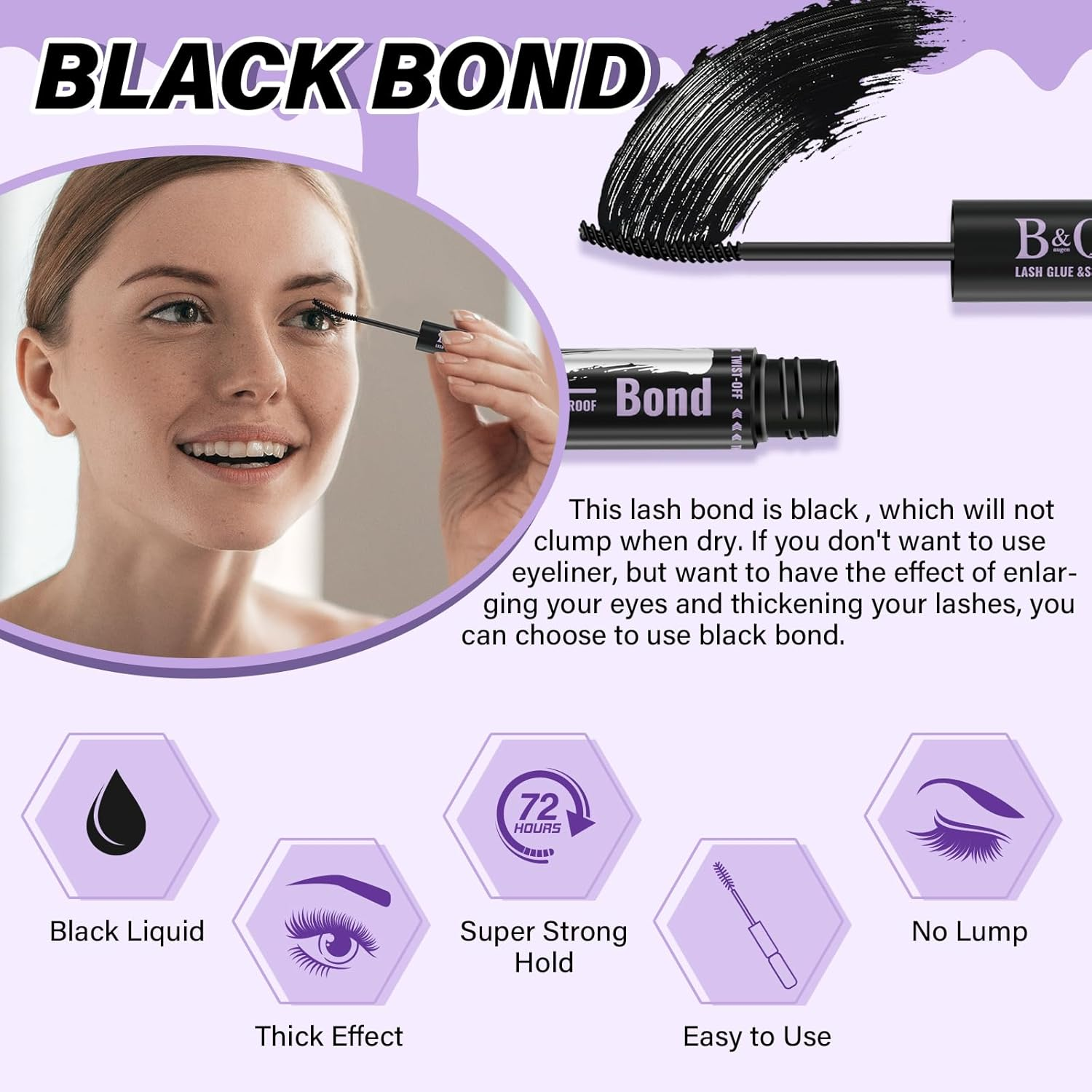 Lash Bond and Seal 10ML Eyelash Bond and Seal Lash Glue for Lash Clusters Black Bond Super Strong Lash Extension Bond and Seal Lasting Bond and Lock 72 Hours(Djst-Black-New) image number 2