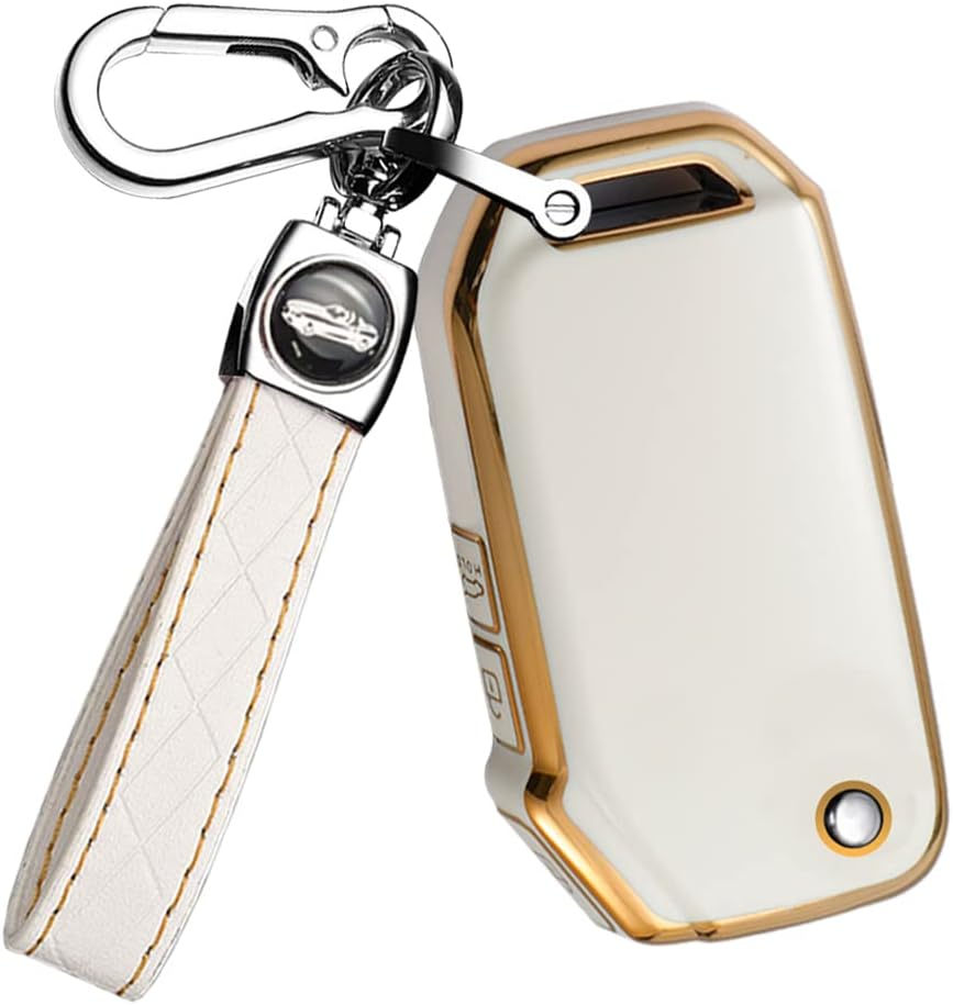 HIBEYO Flip Key Fob Cover for Kia Forte NIRO Cerato 2019 K3 Gt Seltos S Sportage 2020 Sorento Ceed CD Forte 2018 2019 Serato BD 2018 for KIA Accessories Smart Key Keychains-White