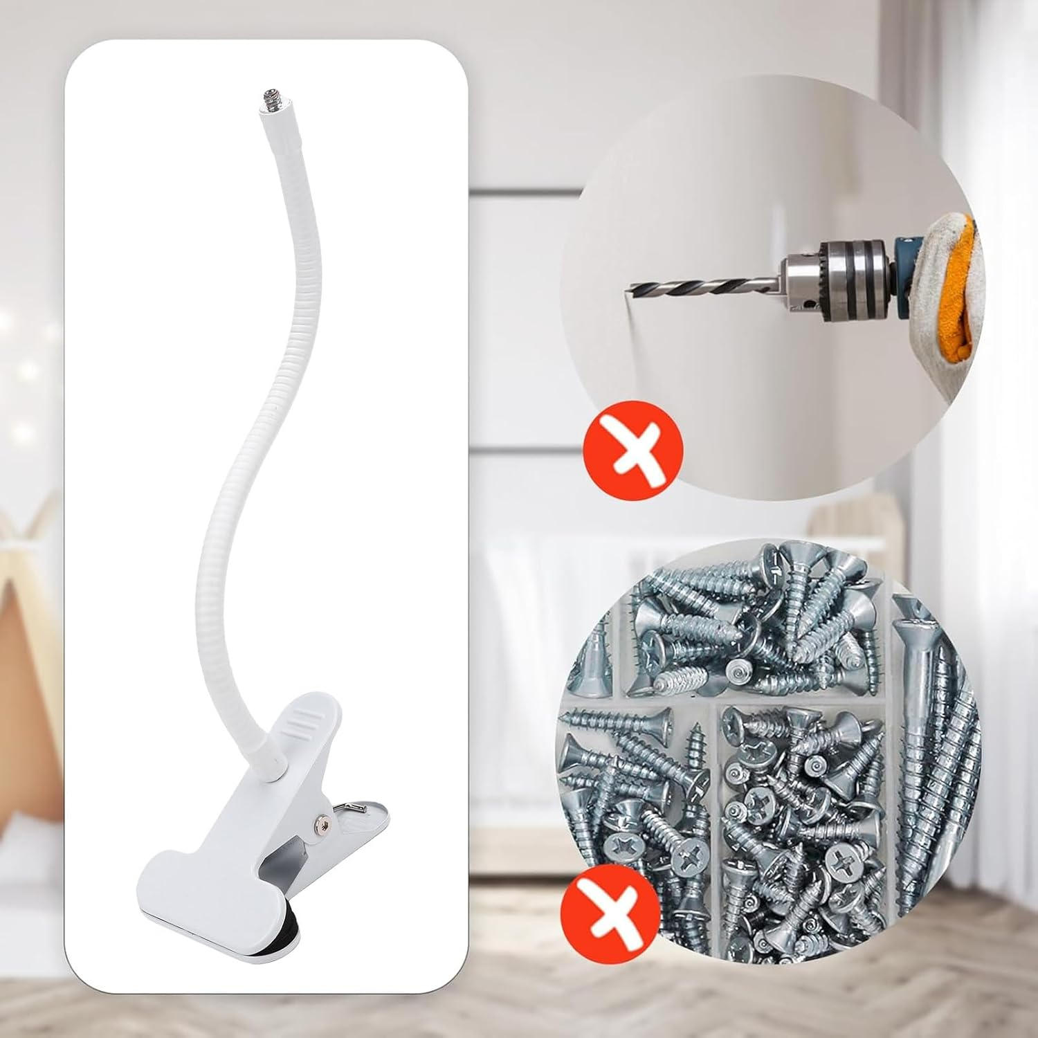 Denash Flexible Baby Monitor Mount, Adjustable Gooseneck Holder with Universal 1/4 Screw Compatibility and Clamp Fixation for Cameras image number 6