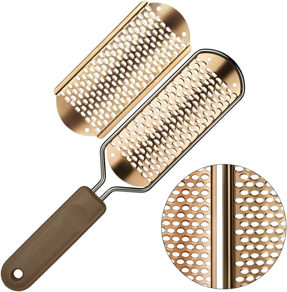Alaoo Callus Remover, Callus Rasp, Foot File Pedicure, Callus Oble, Stainless Steel Foot File for Callus Removal, Dead Skin, File for Foot Care with Double Feet (Rose Gold)