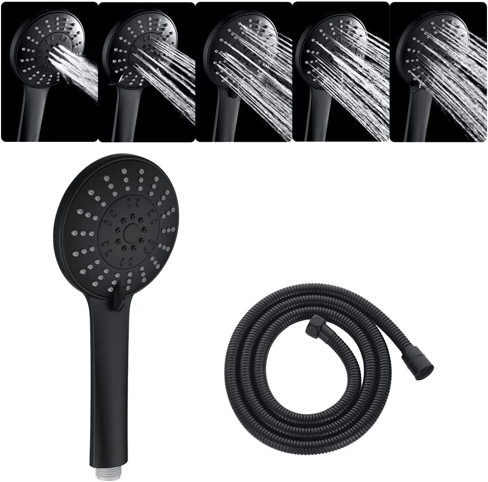 Decaura 5-Mode Handheld Shower Head round with 150Cm Shower Hose High-Pressure Spray Massage Chrome