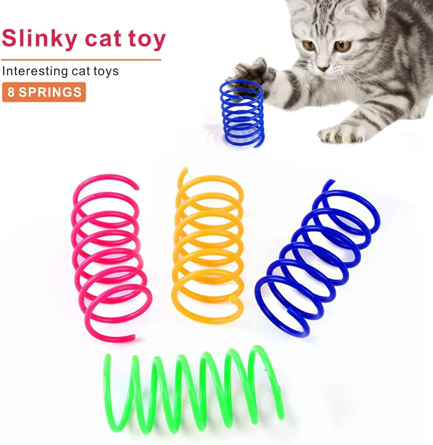 Interactive Toy Set for Cats, 3 Pieces Cat Toy Self-Employment Hanging Door Frame for Indoor with Suction Cup, 8 Pieces Colourful Plastic Spiral Springs Spiral Cat Toy image number 6