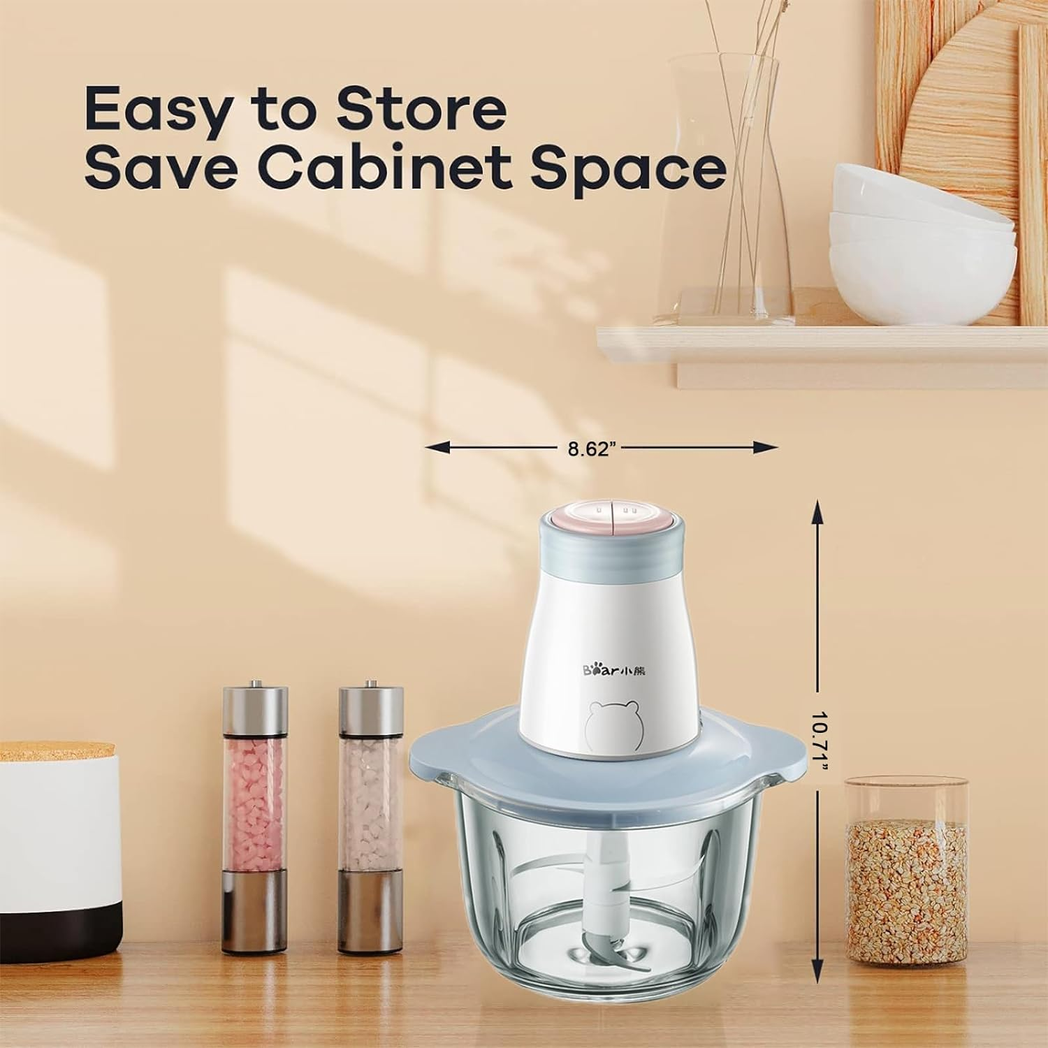 TECHBEAR Food Processor, 300W Electric Meat Grinder Food Chopper W/ 2L Dishwasher Safe Glass Bowl, 4-Leaf S-Blades, 2 Speeds Setting for Baby Food, Meats, Onion, Garlic Chopper, Vegetables(Au Adapter)