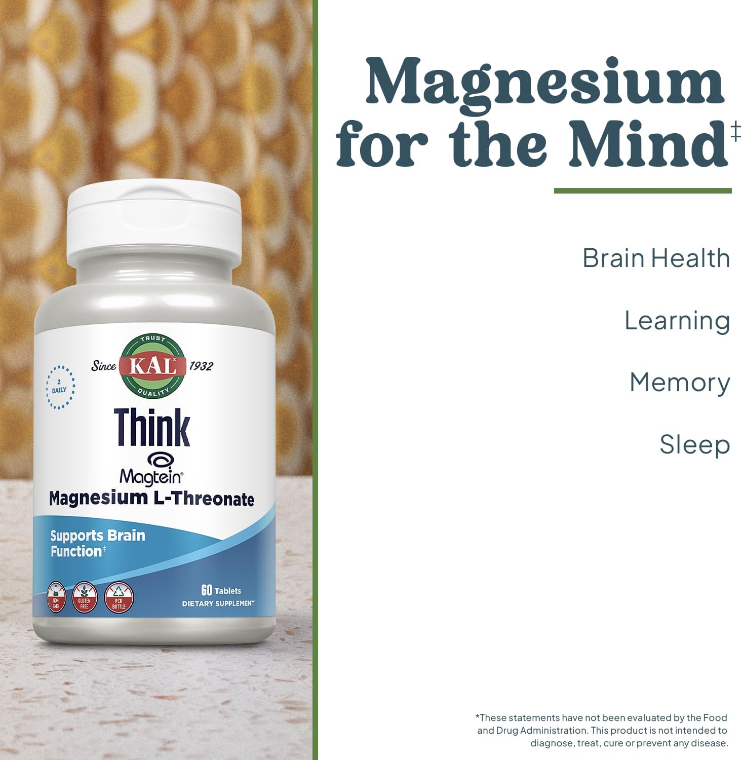 KAL Think Magnesium L-Threonate 2000 Mg 60 Tablets image number 4