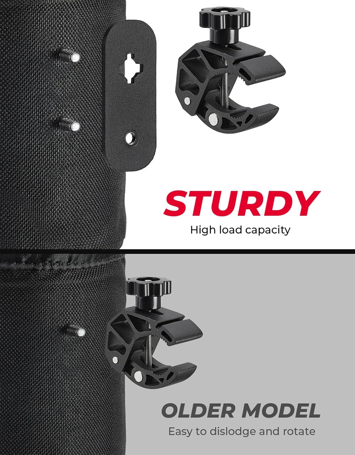 KEMIMOTO Motorcycle Cup Holder, Universal Cup Holder with 0.6"-1.5" Alligator Clamp and 2 Individual Mesh Pockets, Cup Holder for Motorcycle Kayak Bike ATV UTV Scooter Boat Walker image number 2