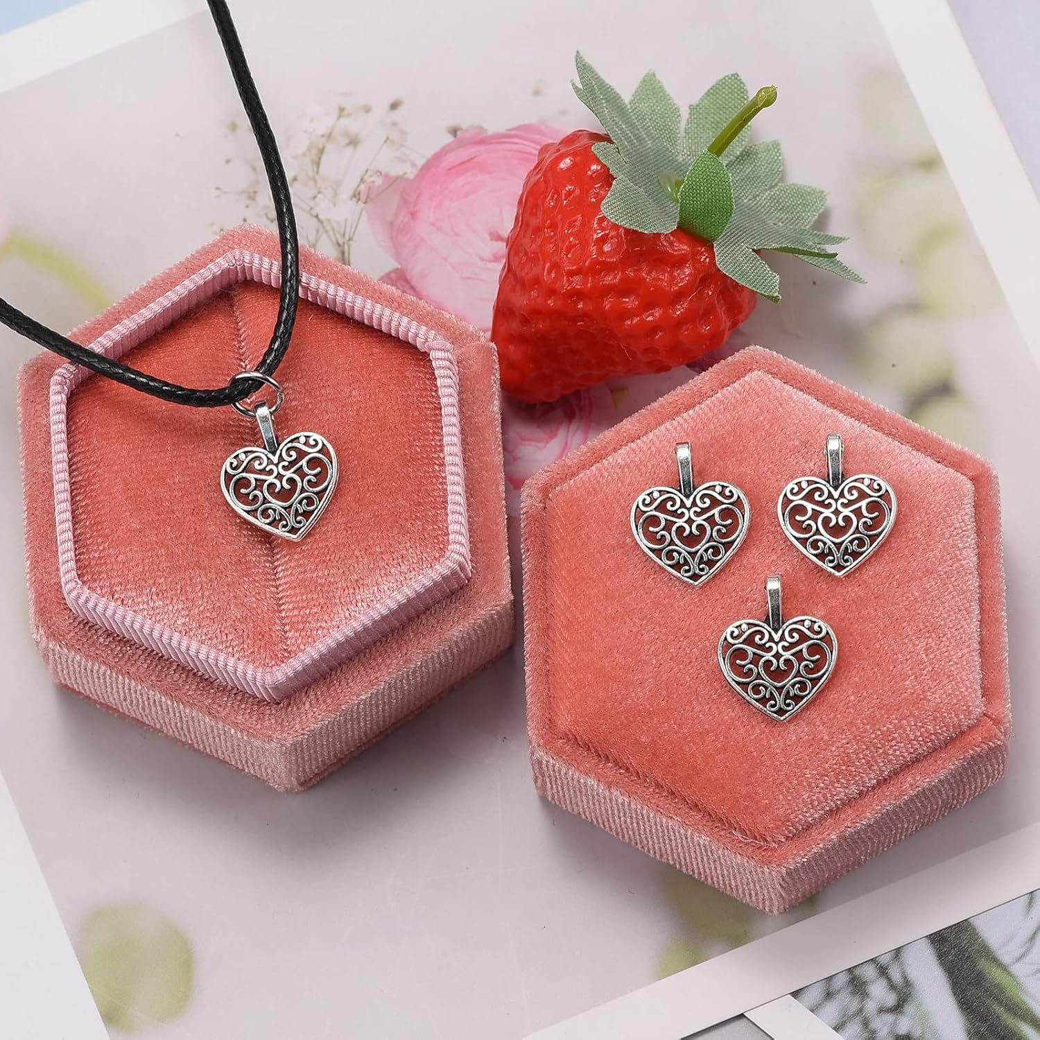 100Pcs Antique Silver Plated Hollow Lovely Heart Charms Pendant DIY Bracelets Necklace Jewelry Making Craft Wholesale 16Mmx14Mm(A285) image number 2