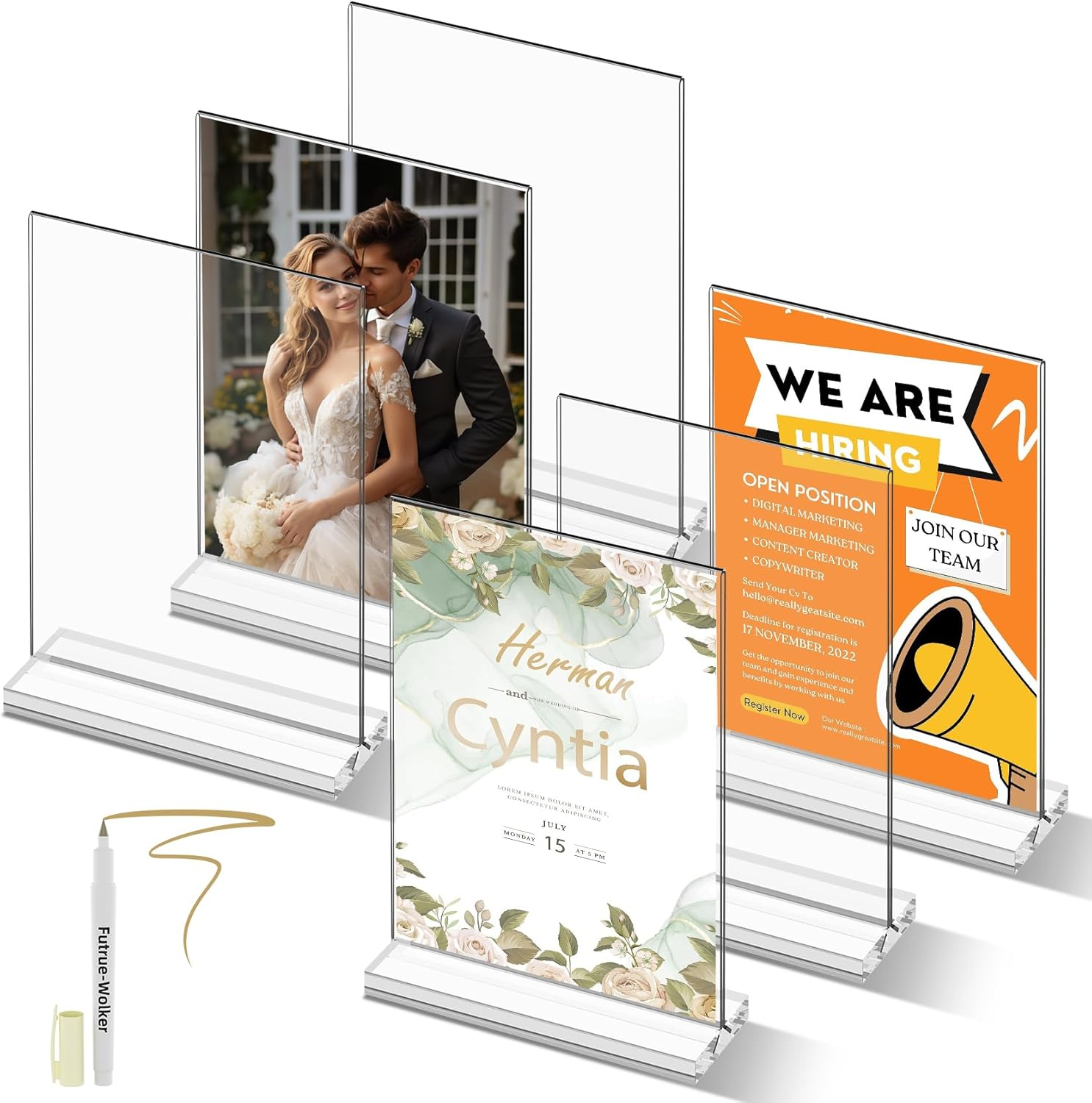 Futrue-Wolker Stand A5, 6 Pieces Acrylic Table Stand, A5 Flyer Stand, Price Tags, Brochure Stand, Table Stand for Brochures, Menu Card, Advertising image number 1