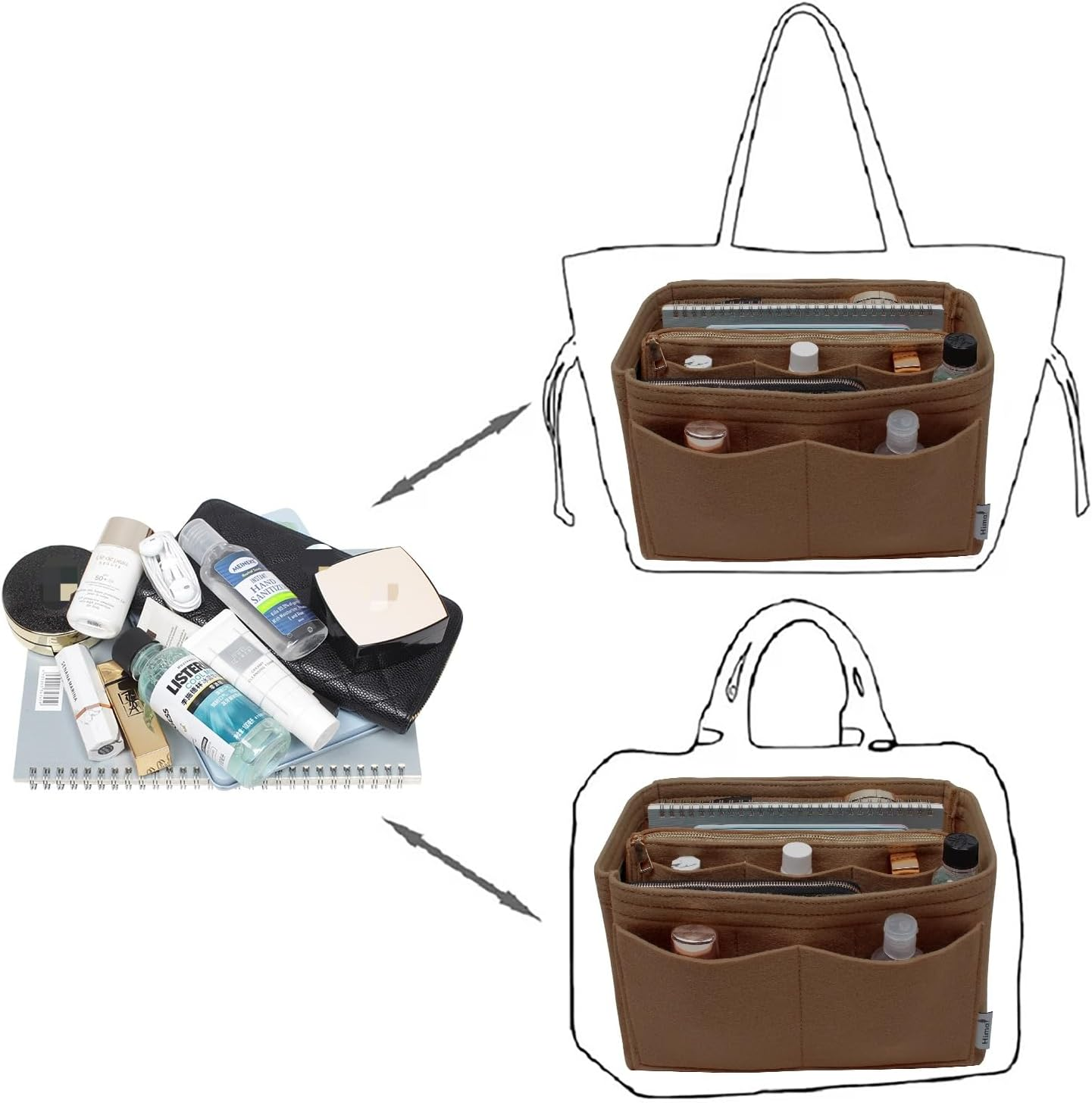 Himai Purse Organizer Insert, Bag Organizer, Bag in Bag, Perfect for Speedy Neverfull and More, 5 Size, Lighting Coffee, Slender Large image number 1