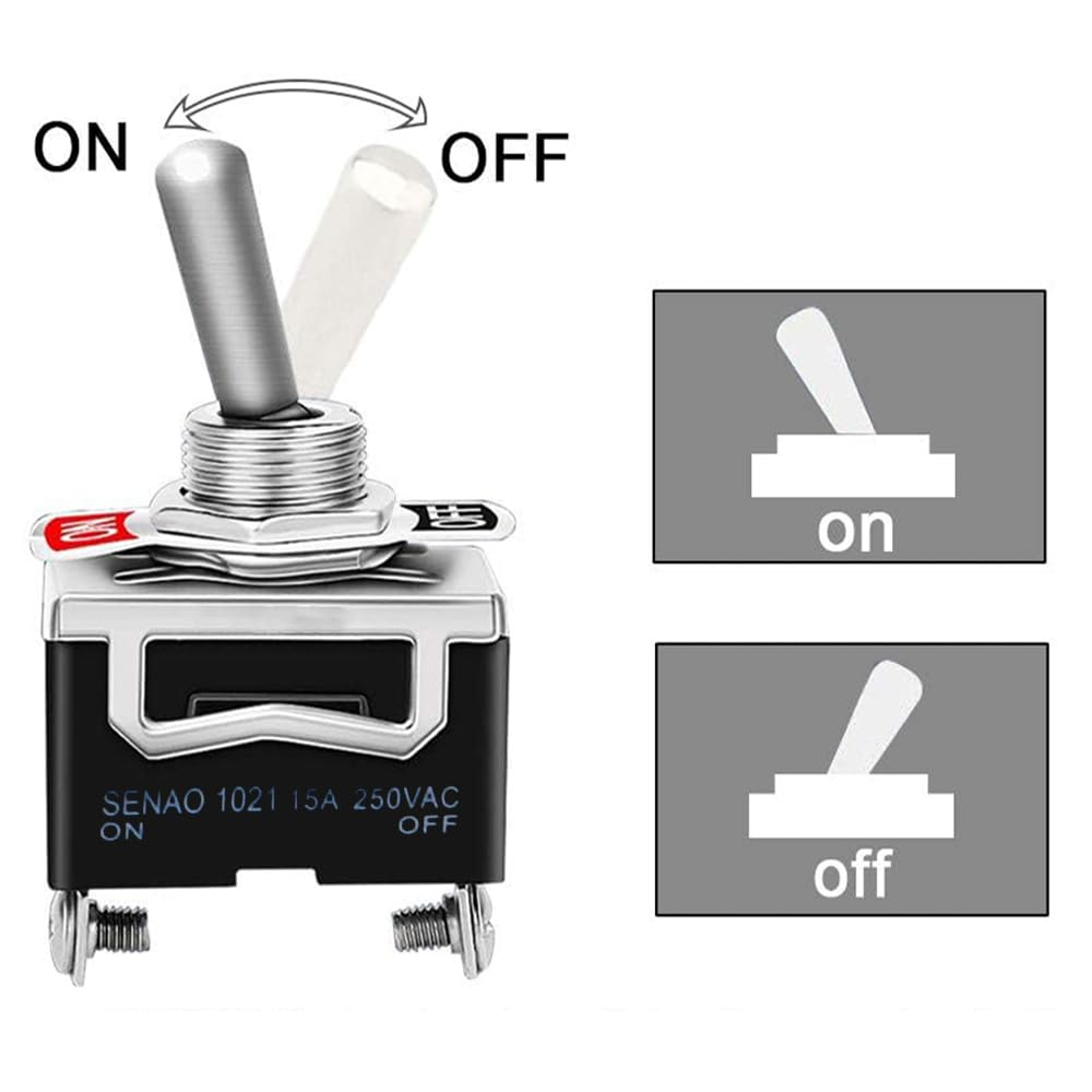 Toggle Switches 10 Pack 2 Pin on off SPST Car Rocker Toggle Switch 15A 250V Heavy Duty Waterproof Metal Bat Waterproof Boot Cap Cover image number 6