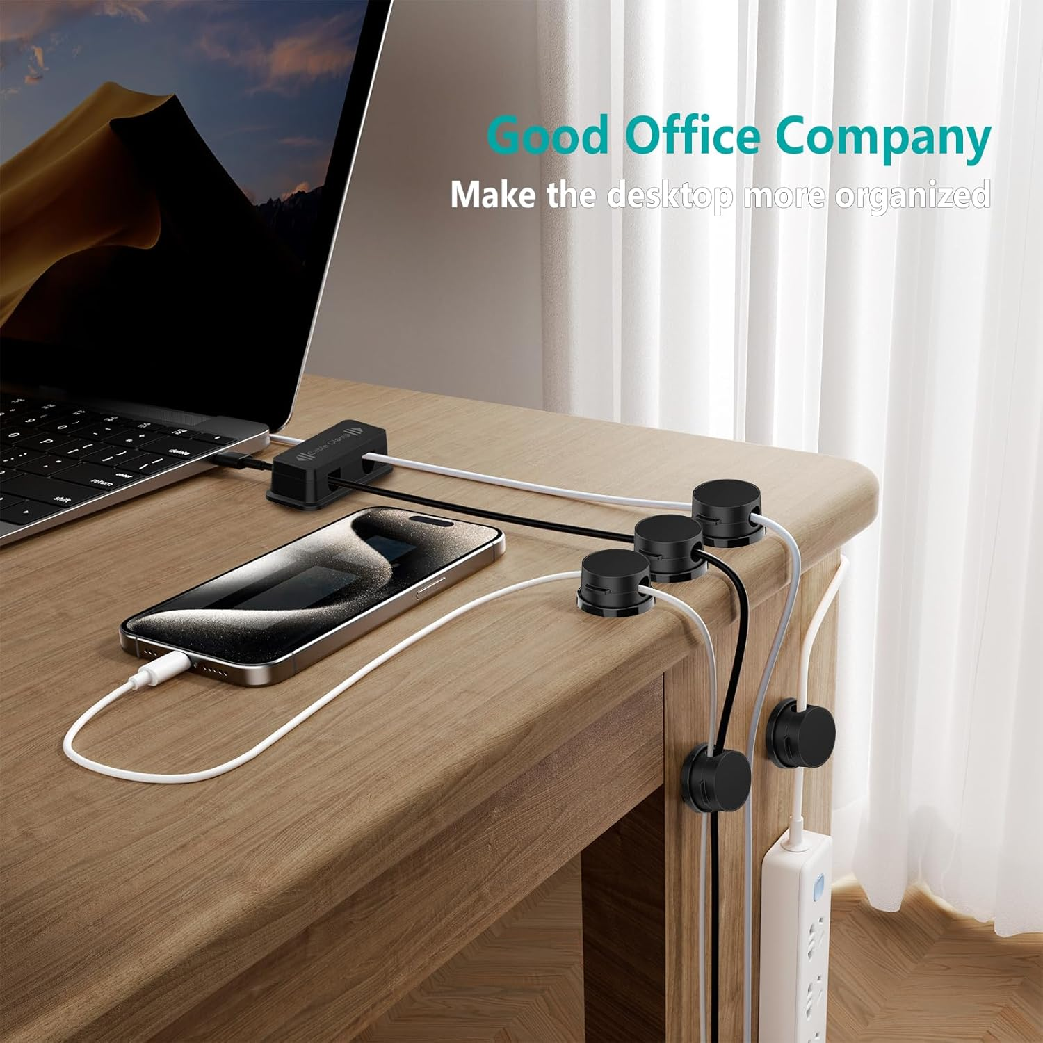 Geeric 8 Pack Magnetic Cable Management, 6 PCS Rotatable Cord Organizers, 2 PCS Dual Slot Charging Cords Wire Holders, Adhesive for Office Home Car - Black image number 6