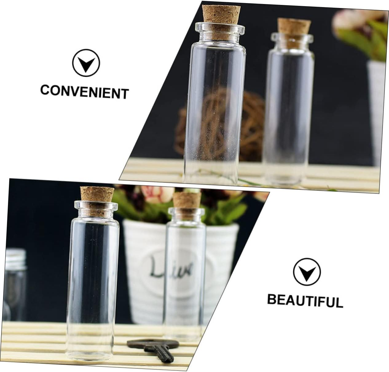 Amosfun 24Pcs 18Ml Glass Drifting Bottles Cork Stoppers Small Storage Craft Wish Bottles for Keepsake Hair and Baby Tooth Collection Souvenir image number 1