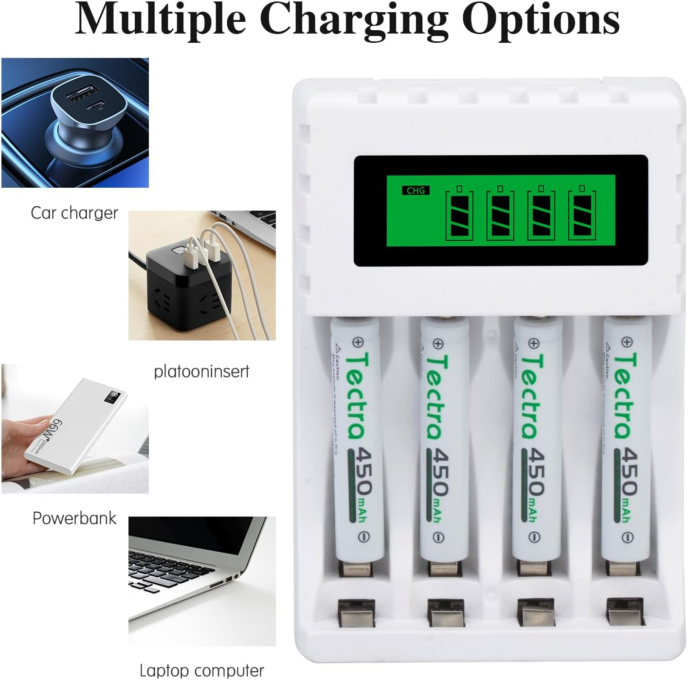 Tectra 450Mah AAAA Batteries, 4-Pack AAAA Rechargeable Ni-Mh Batteries with AA AAA AAAA Ni-Mh Universal Smart Battery Charger for Surface Pen Active Stylus