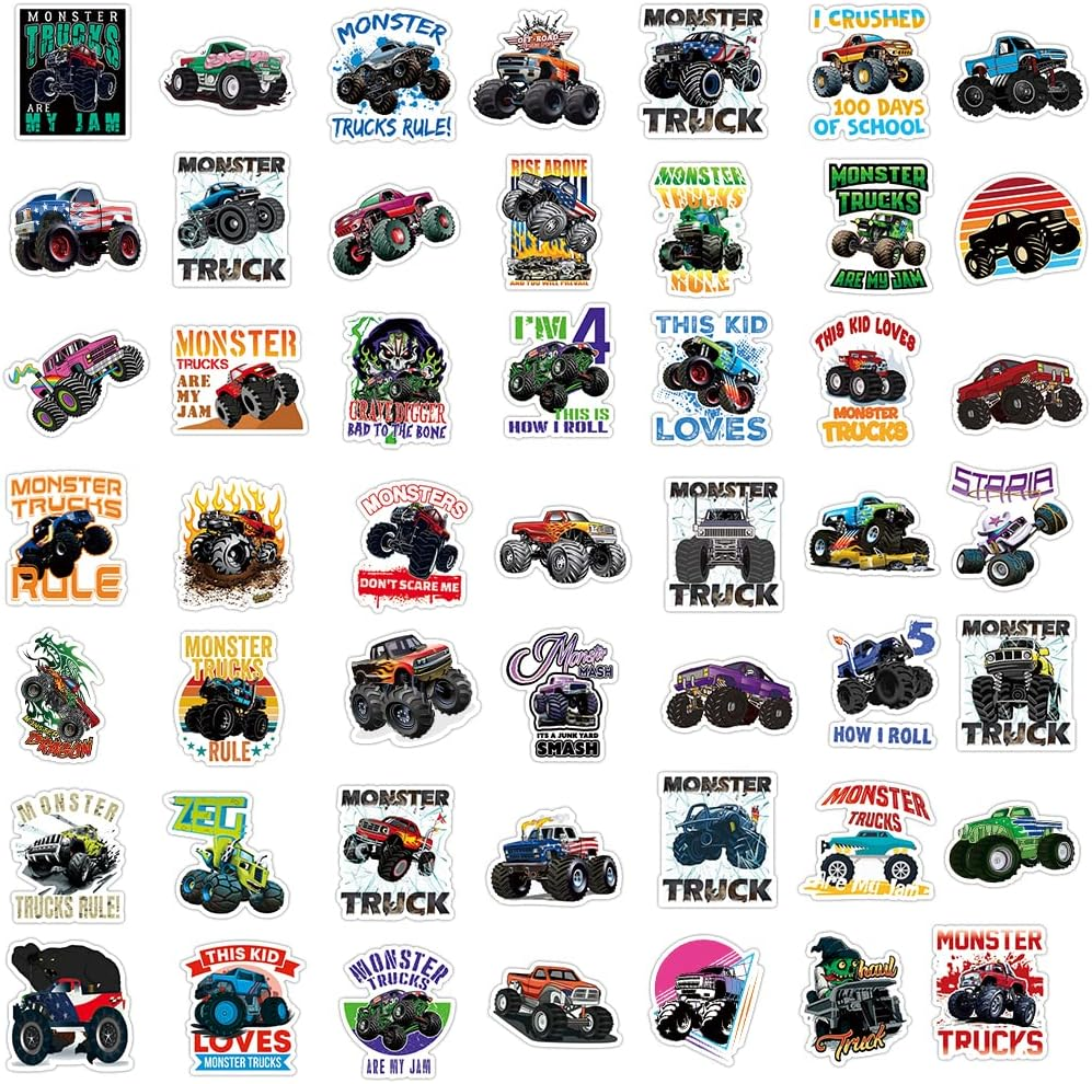 100PCS Monster Truck Stickers, Truck Car Stickers for Kids, Truck Stickers Waterproof for Water Bottles Skateboard Laptop Monster Truck Party Favors for Girls Boys image number 6