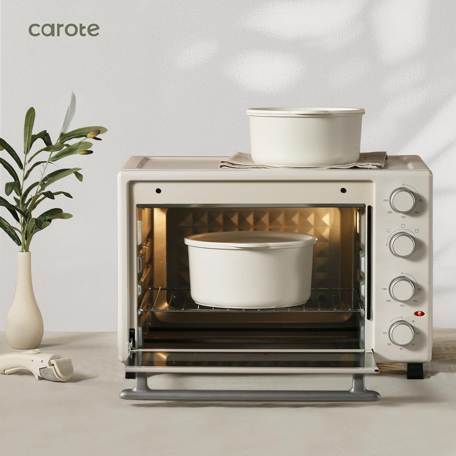 CAROTE 11Pcs Pots and Pans Set Non Stick, Cookware Sets Detachable Handle, RV Kitchen Set Removable Handle, Oven Safe, Induction Ready, Stackable Non-Stick Set, Cream White image number 5