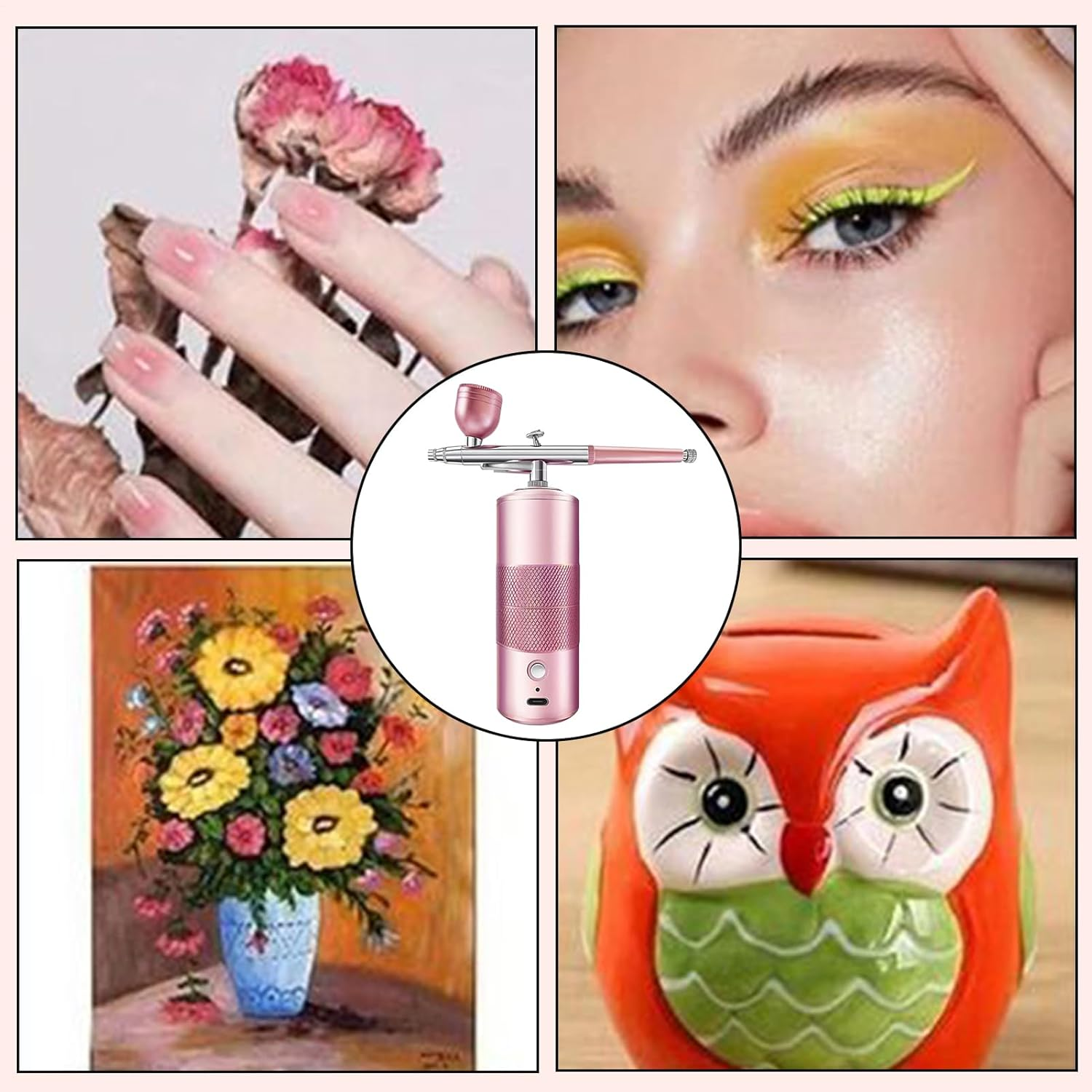 Nail Airbrush Machine | Cordless Airbrush - Portable Car Painting Supplies Set for Beginner Face Makeup Shoe Art Graffiti Hair Cake - Pink image number 6