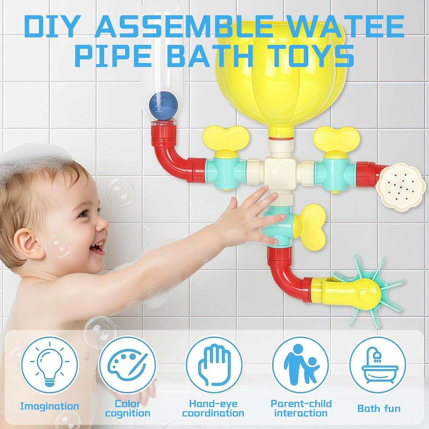 DIY Water Pipe Assembly Bath Toy Set for Kids &ndash; Interactive Rotating Sprinkler Bath Toy for Babies and Toddlers, Eco-Friendly ABS Material, Perfect for Ages 1-3 image number 5