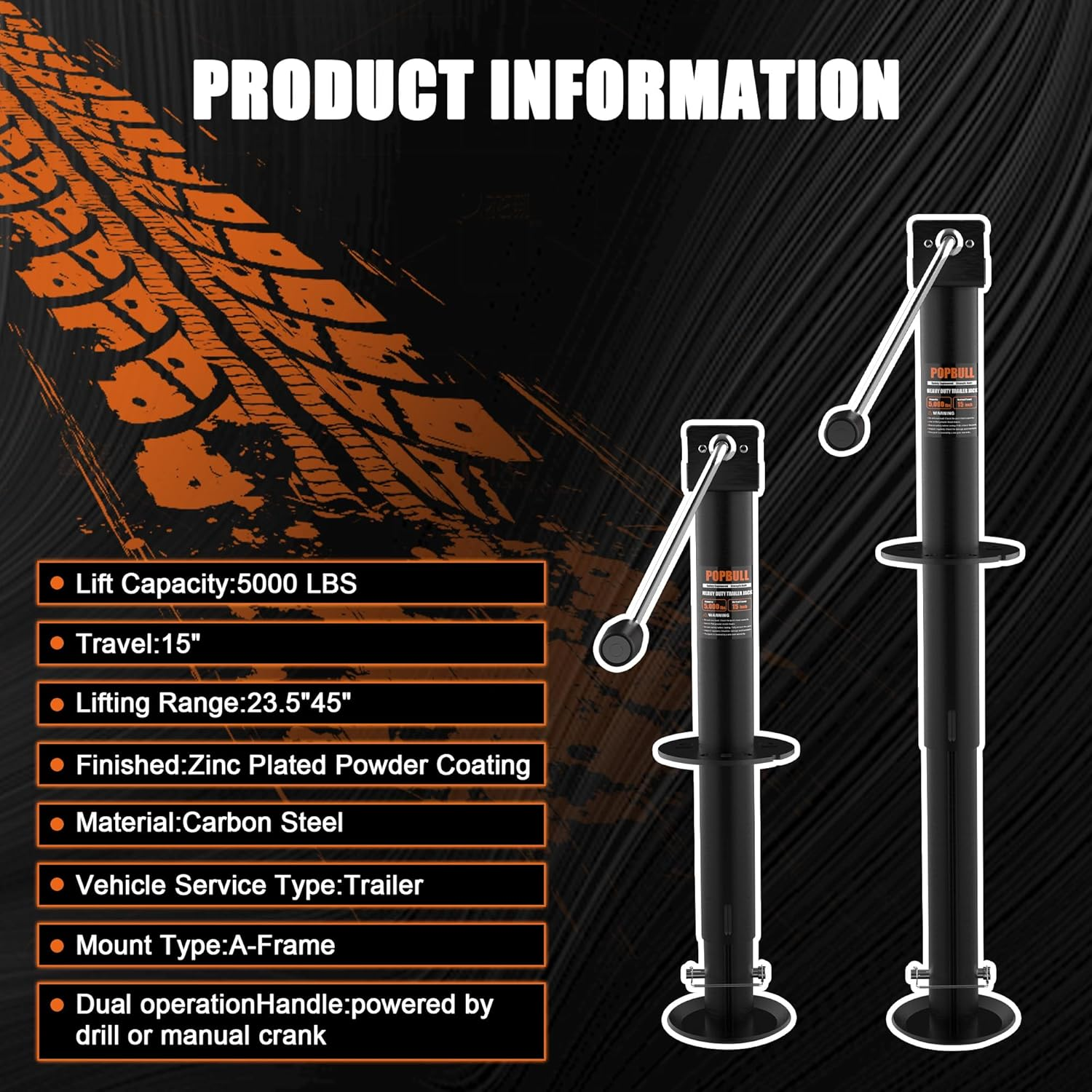5000Lbs A-Frame Trailer Jack,30" Lift 20-24V Cordless Drill Compatible with Adjustable Drop Leg for RV Trailer, Horse Trailers, Utility Trailers image number 6