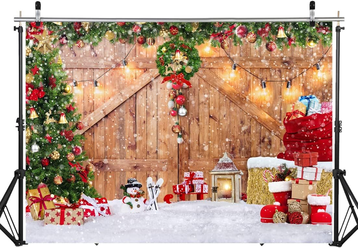 SJOLOON Rustic Christmas Barn Wood Door Backdrop for Photography Xmas Tree Snow Gift Wall Floor Party Photo Background Winter Holiday Family Supplies Banner Decoration Studio Props 12391 (12X10Ft) image number 5