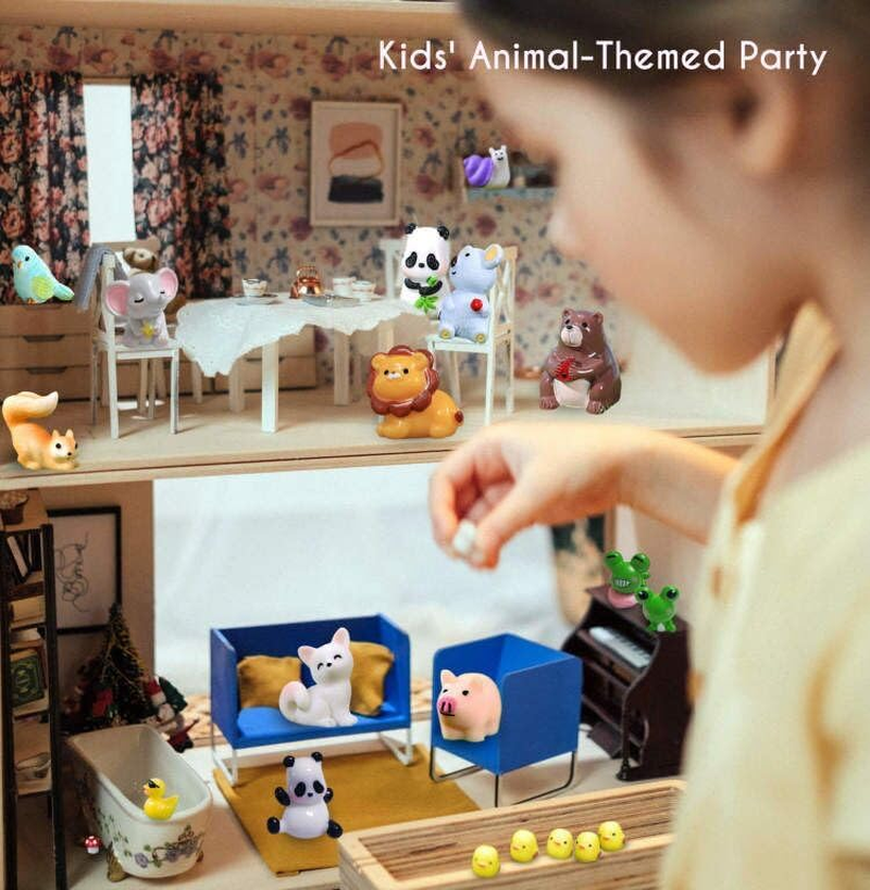 Mini Resin Animals Figures Set 100 Pieces for Miniature Garden Decor - Slime Charm for Craft - Tiny Resin Animal image number 1