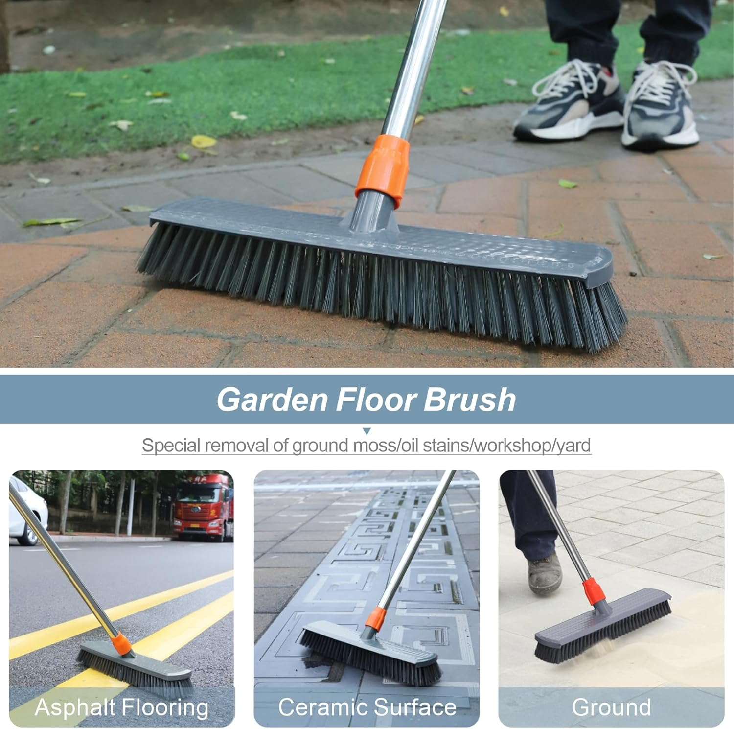 Push Broom, Tub Floor Tile Broom Brush, Lightweight Design for Cleaning Bathroom, Patio, Kitchen, Indoor Outdoor Cleaning Brush image number 2