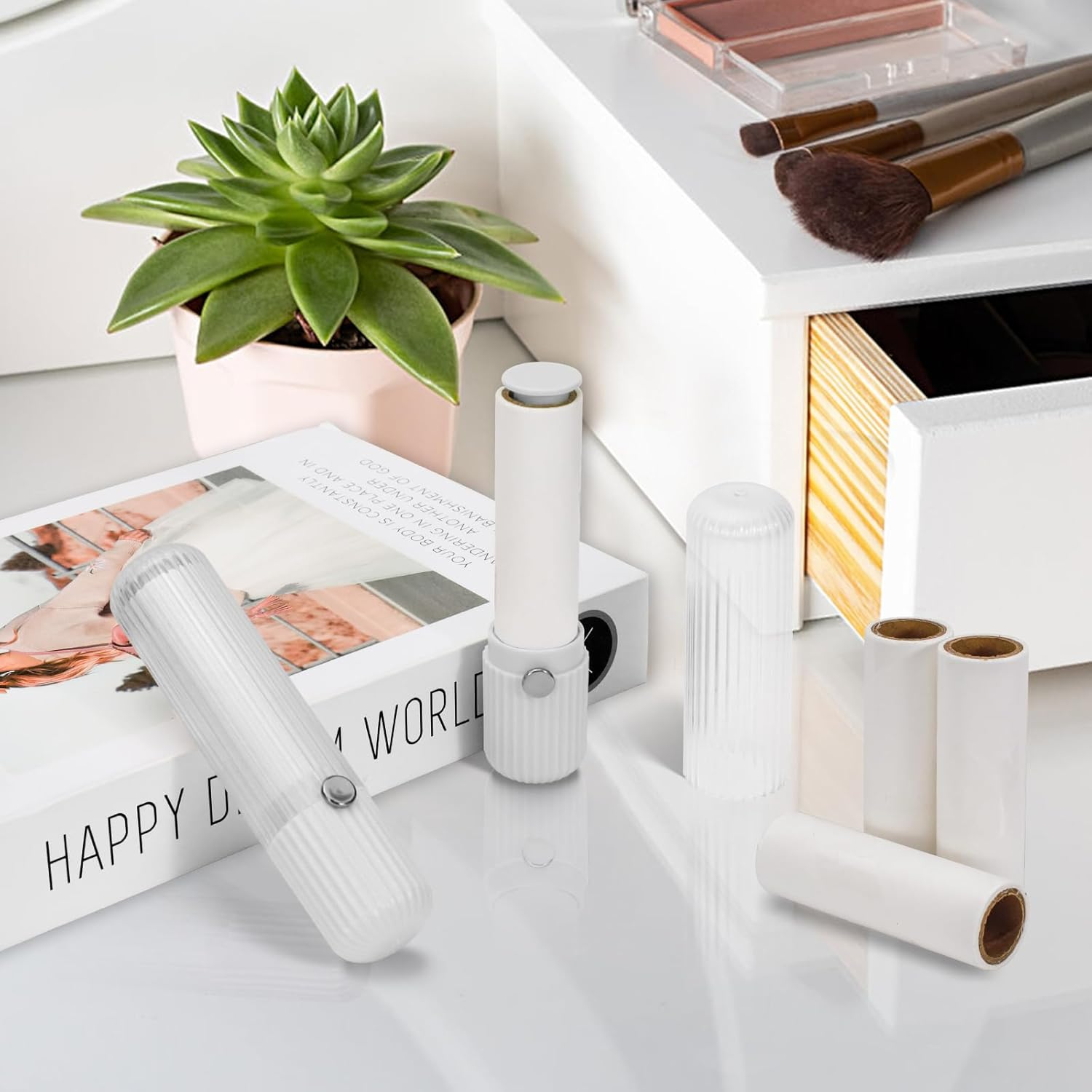 LELE LIFE Mini Lint Roller, Travel Lint Roller for Clothes, Extra Sticky Small Portable with Cover, Cat Hair Remover with 5 Refills, White Lint Roller, Pack of 2 - 12 Rolls Refills image number 3