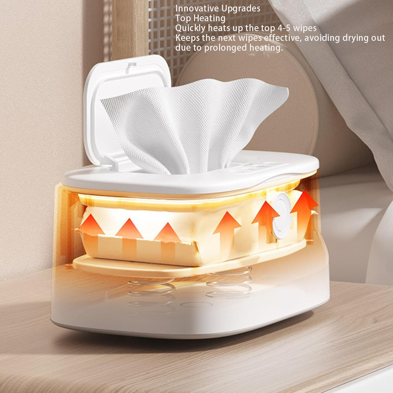 Baby Wipe Warmer, Baby Wet Wipes Dispenser with 3 Speed Night Light, 3 Levels Temperature Adjustable Diaper Wipe Warmer, Innovative Spring Design, Fast and Even Heating image number 2