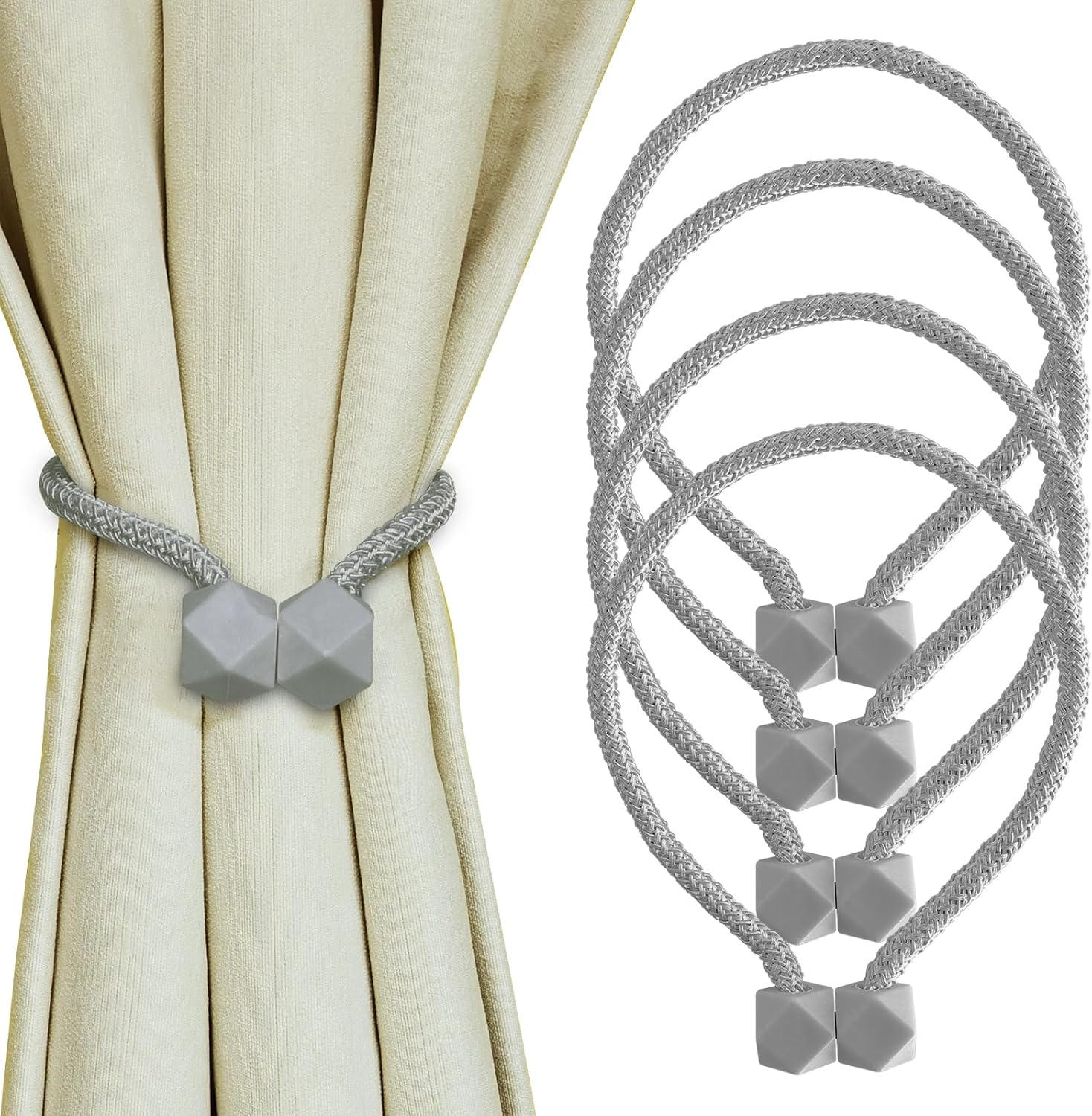 Black Magnetic Curtain Tiebacks 4 Pack Curtains Tie Backs Holdbacks Holders for Drapes Ties Magnets Buckles Clips No Drill Modern Bedroom Decor Window Treatment - Black image number 3