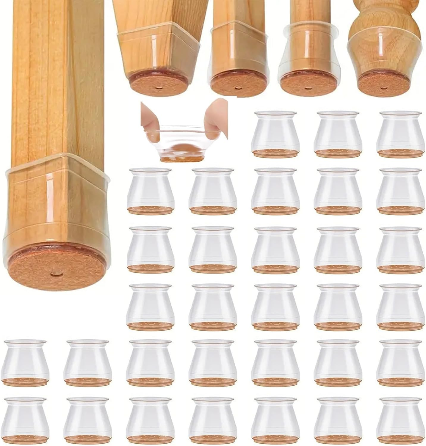32PCS Silicone Chair Leg Protectors - Thicken Rubber Chair Feet Caps Covers Pads, Furniture Pads Floor Protectors for Hardwood Floors Protectors for Chairs, No Scratches and Reduce Noise (Clear02, S)