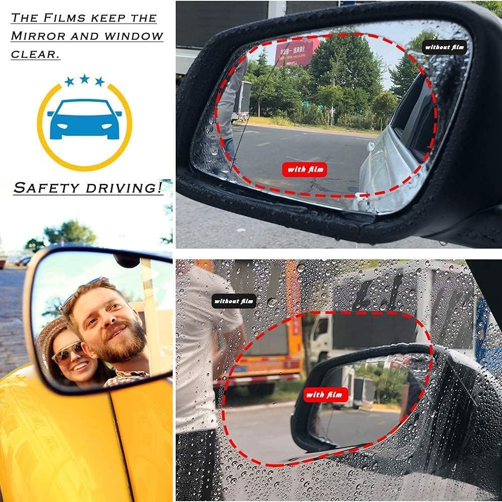 12PCS Universal Car Rearview Mirror Protective Film Sticker + Clean Accessories, Car Rearview Mirror Anti-Fog Rainproof Film Set, Anti-Scratch Clear Nano Coated Protective Sticker (6+6)