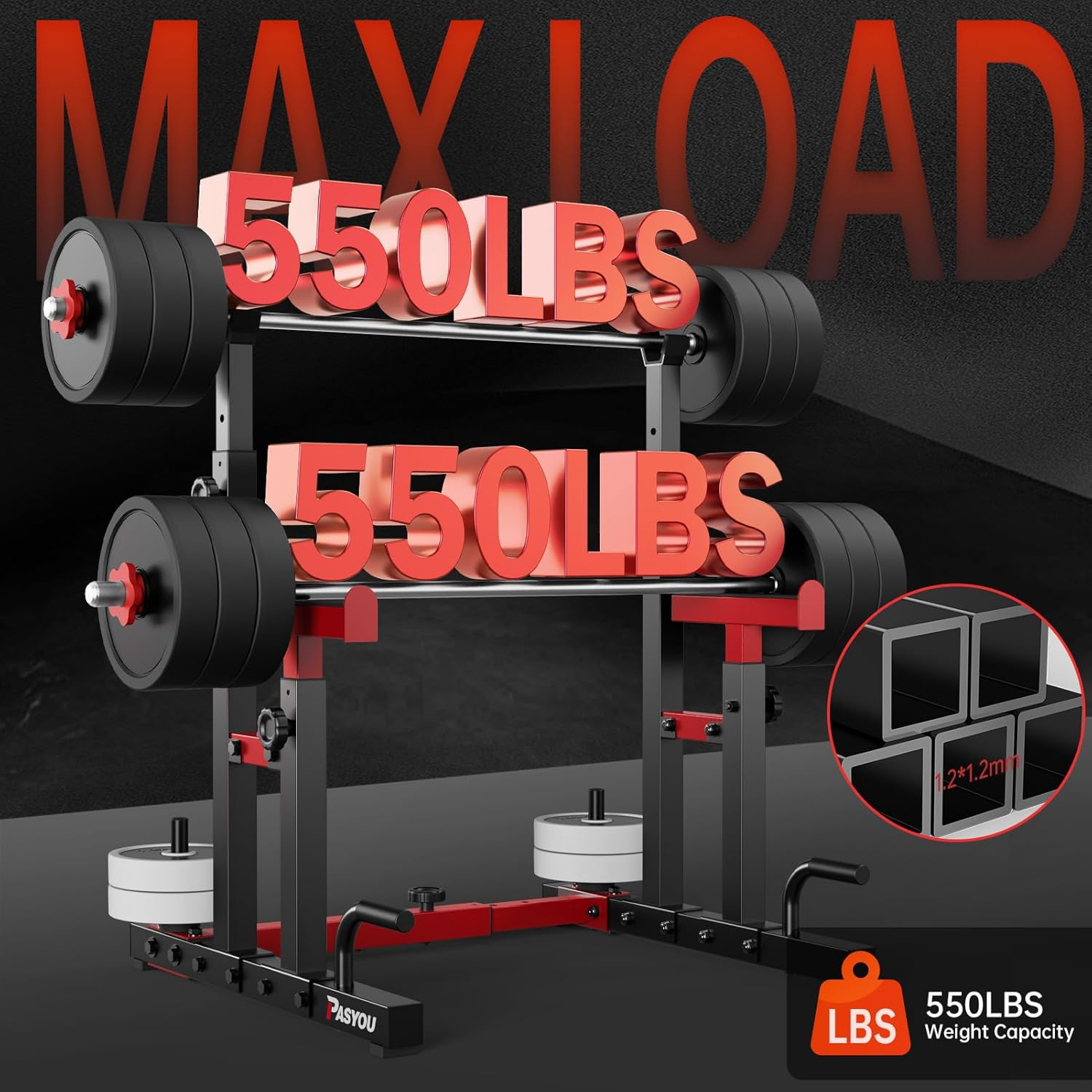 PASYOU Adjustable Squat Rack, Heavy Duty Gym Rack Stand,Multi-Function Weight Rack Stand with Spotters,Push up Portable Strength Training Dumbbell Rack,Max Load 250Kg image number 2