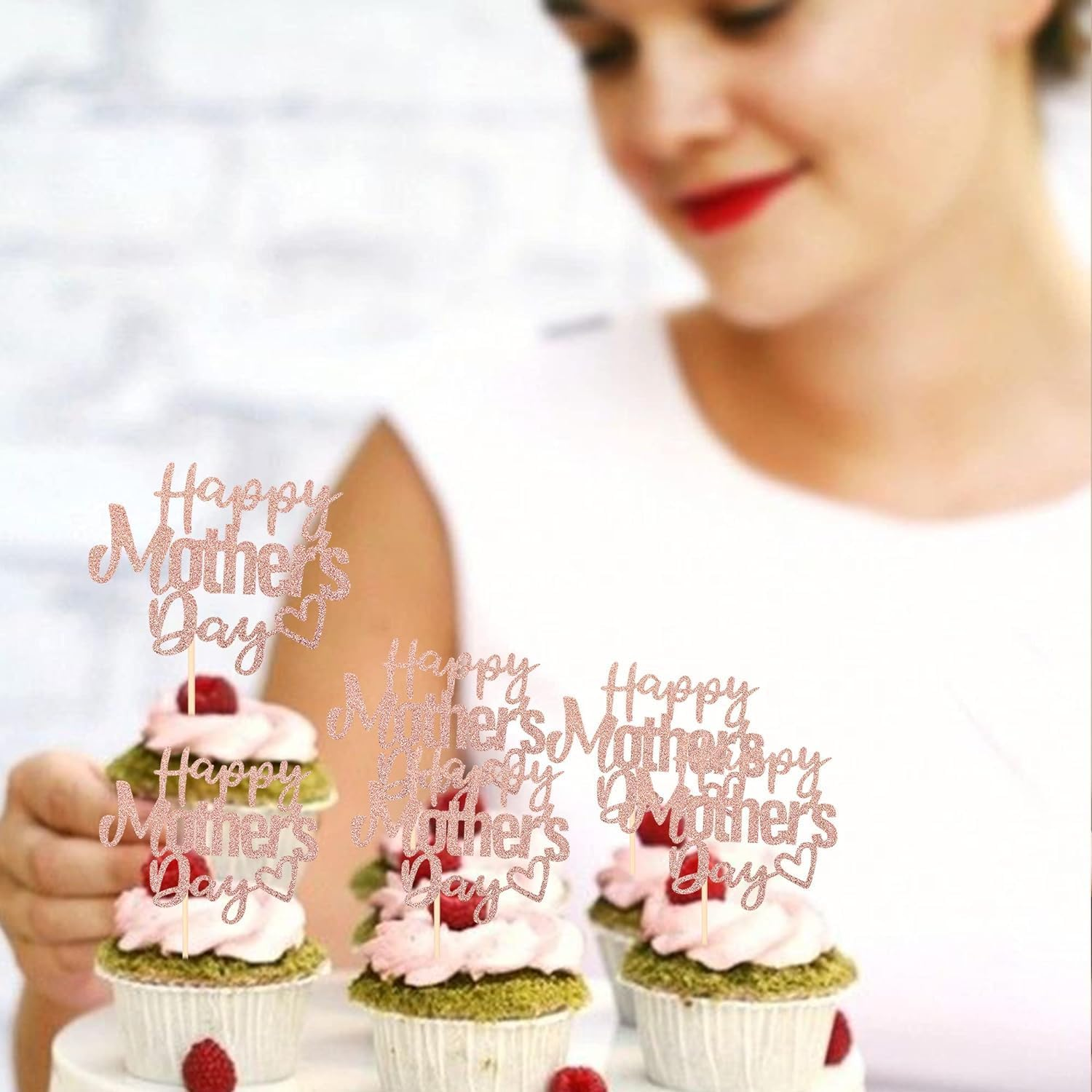 24 Pack Happy Mother'S Day Cupcake Toppers Glitter Hollow Heart Love Mother Best Mom Cupcake Food Picks Women Birthday Happy Mother'S Day Theme Party Cake Decorations Supplies Rosegold (#1) - 2 image number 6