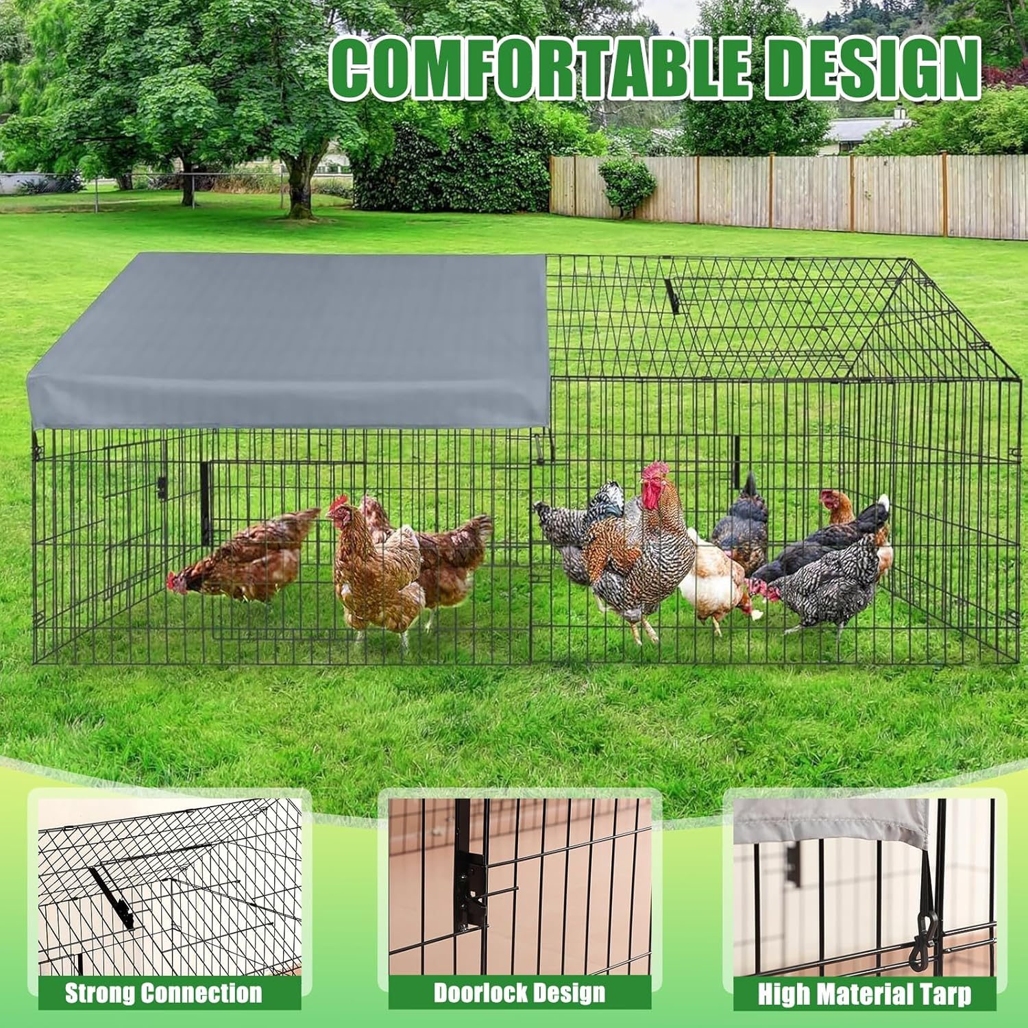 YSOAE Large Metal Chicken Coop, 220X100Cm Chicken Run Cage, Heavy Duty Duck Cages for Yard, Portable Chicken Pens Outdoor with Top, Enclosure Crate Backyard for Small Animals Duck Rabbit Hen image number 6