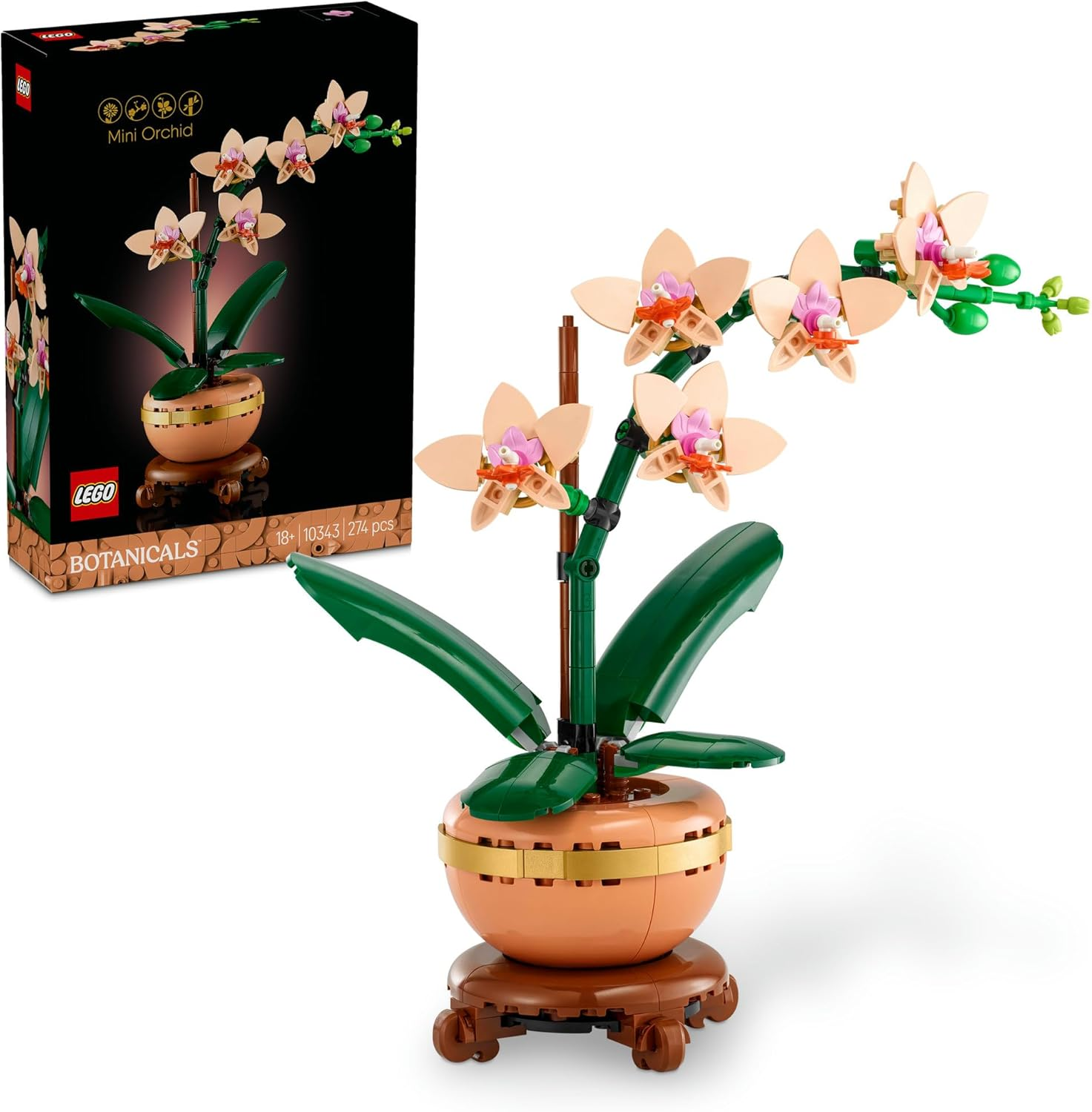 LEGO Botanicals Mini Orchid Artificial Plant Craft Kit for Adults, Model Building Set with Faux Flowers in a Terracotta Style Flowerpot, Office or Home Decor Treat for Women and Men 10343 image number 3