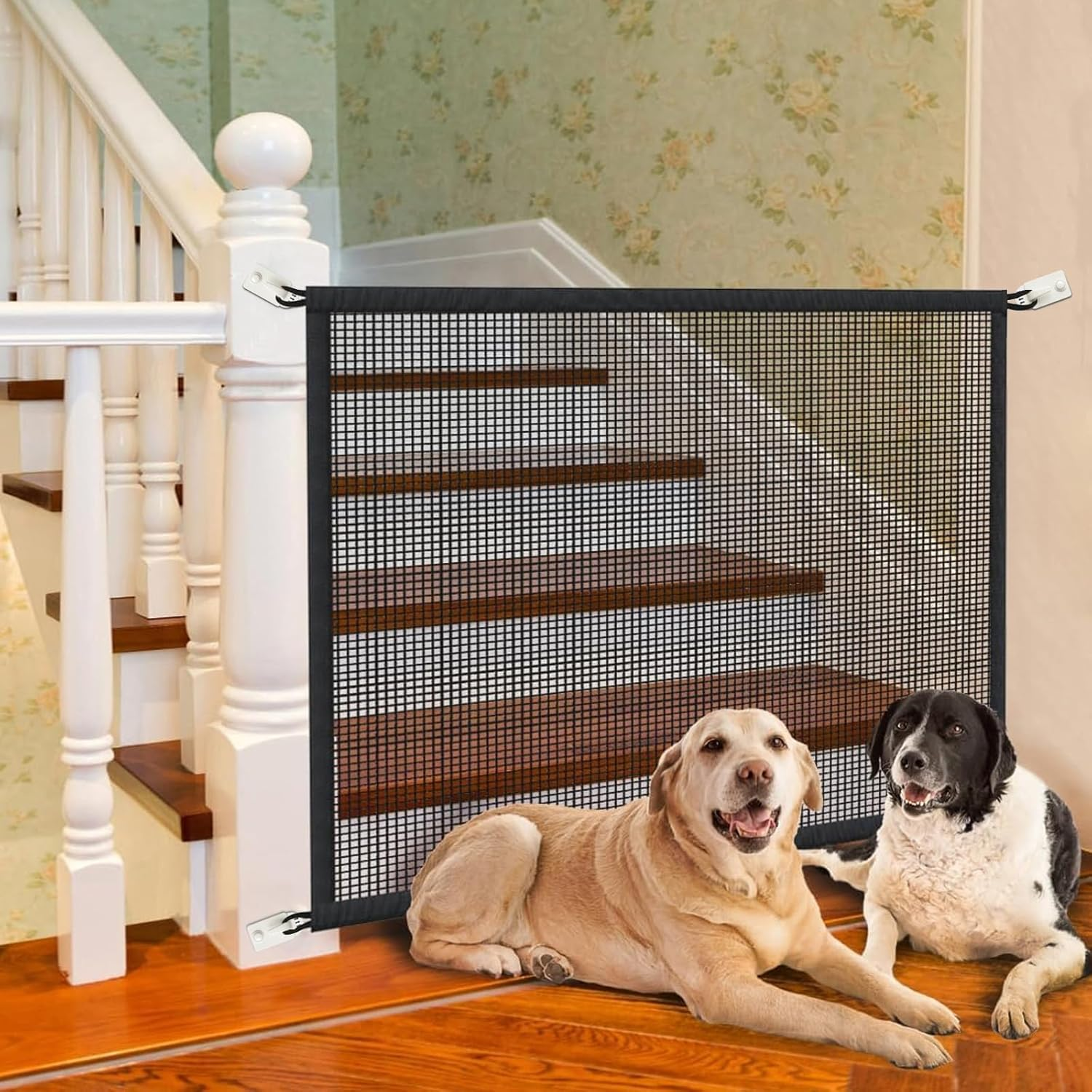 Cupount Dog Gate for Stairs Pet Gates for the House: Dogs Screen Mesh Gate for Doorways Stairways Indoor Safety 29 Inch Tall, 34 Inch Wide, Black, 29''X34/'' image number 6