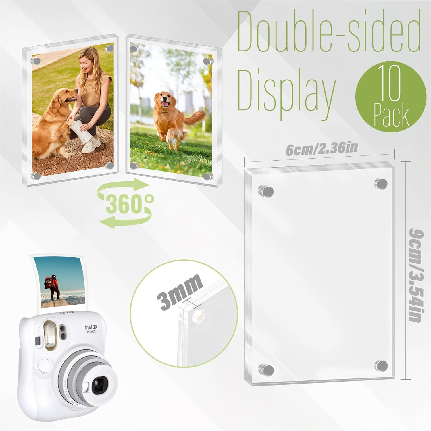 10 Pack Magnet Picture Frames for Fridge, Acrylic Clear Picture Frame Polaroid Frames for Refrigerator Magnet Double Sided Photo Display for Instax Mini Frameless Frame, 2.36"X3.54" image number 5