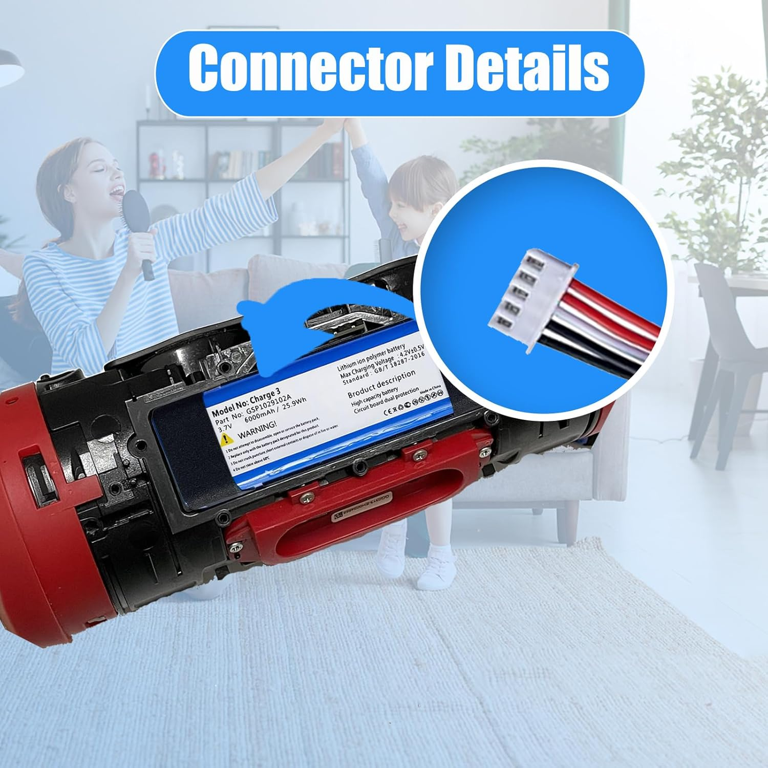 8200Mah Charge 3 Battery Compatible with JBL Charge 3 GSP1029102A 330SL Speaker 3.7V Battery image number 2