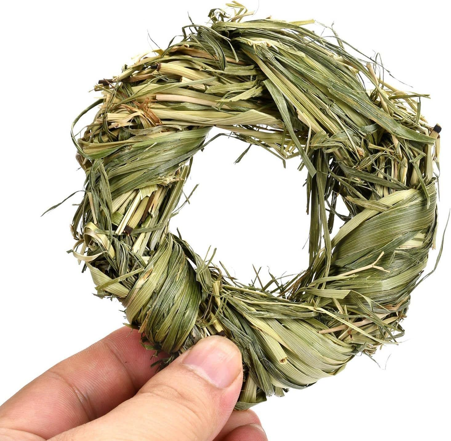 Toys for Rabbits - Activity Toys for Small Animal - Grass Balls Carrot Teething Toys for Gerbils, Guinea, Dwarf Bunny, Pet Cage Entertainment - Grass Ring image number 1