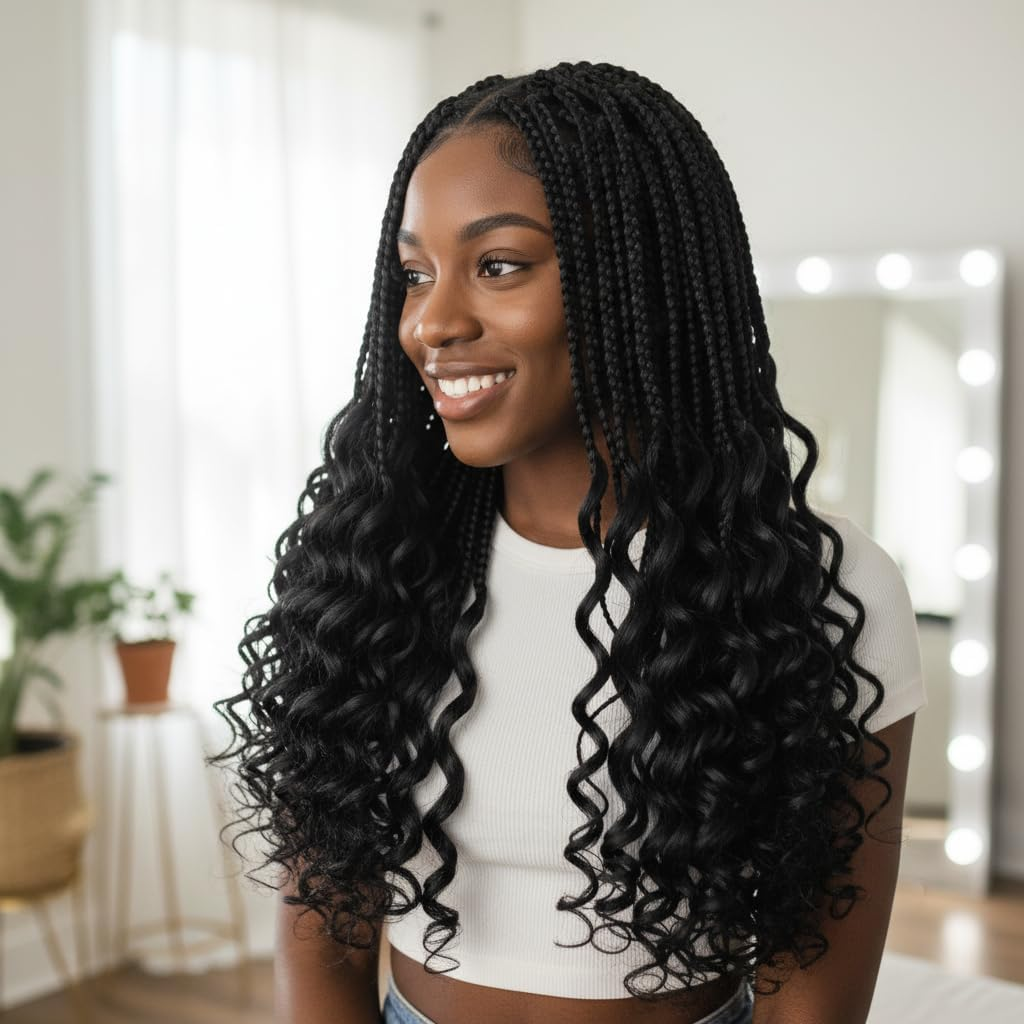 18 Inch French Curl Braiding Hair, Synthetic Fiber Curly Hair Extensions, 6 Packs, Tangle Free, Lightweight, for Braids,Ruibex