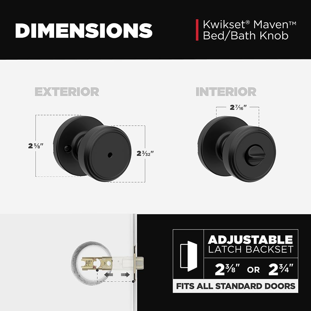 Kwikset Maven Interior Privacy Door Knob with Lock, round Door Handle for Bathroom and Bedroom, Matte Black Keyless Turn Lock Doorknob, with Microban Protection image number 2