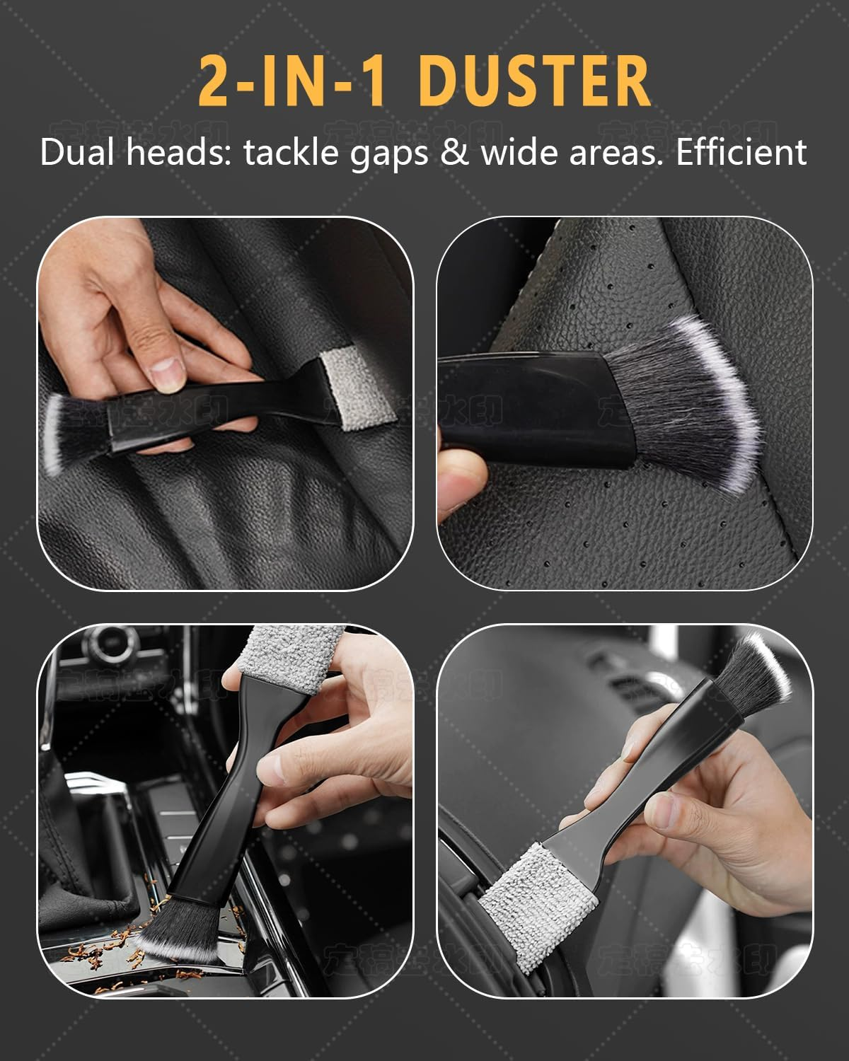 3 PCS Automotive Interior Detail Kit - 2 Curved Soft Bristle Brushes & 1 Double Head 2-In-1 Duster | Scratch-Free Dusting for Dashboard, Vents, Hard-To-Reach Areas | Fits All Vehicles | Durable image number 2