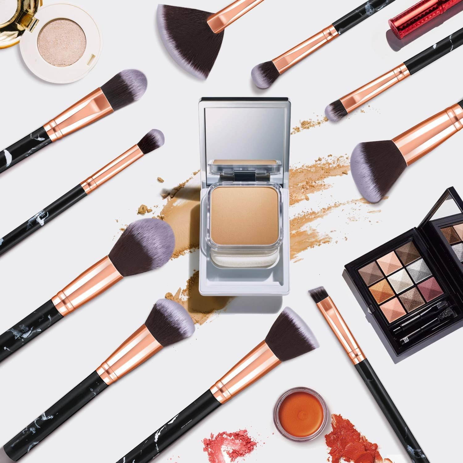 Makeup Brushes 10Pcs Marble Makeup Brush Set Professional Premium Powder Foundation Blush Blending Eyeshadow Brushes Sets - Black image number 4