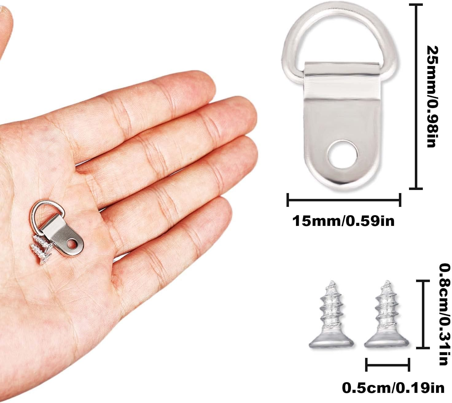 50Pcs D Ring Hangers, Heavy Duty D-Ring Picture Hangers Kit with 50Pcs Screws Nickel Plated Picture Frame Wire Kit for Wall Decor Mirror Art Gallery image number 5